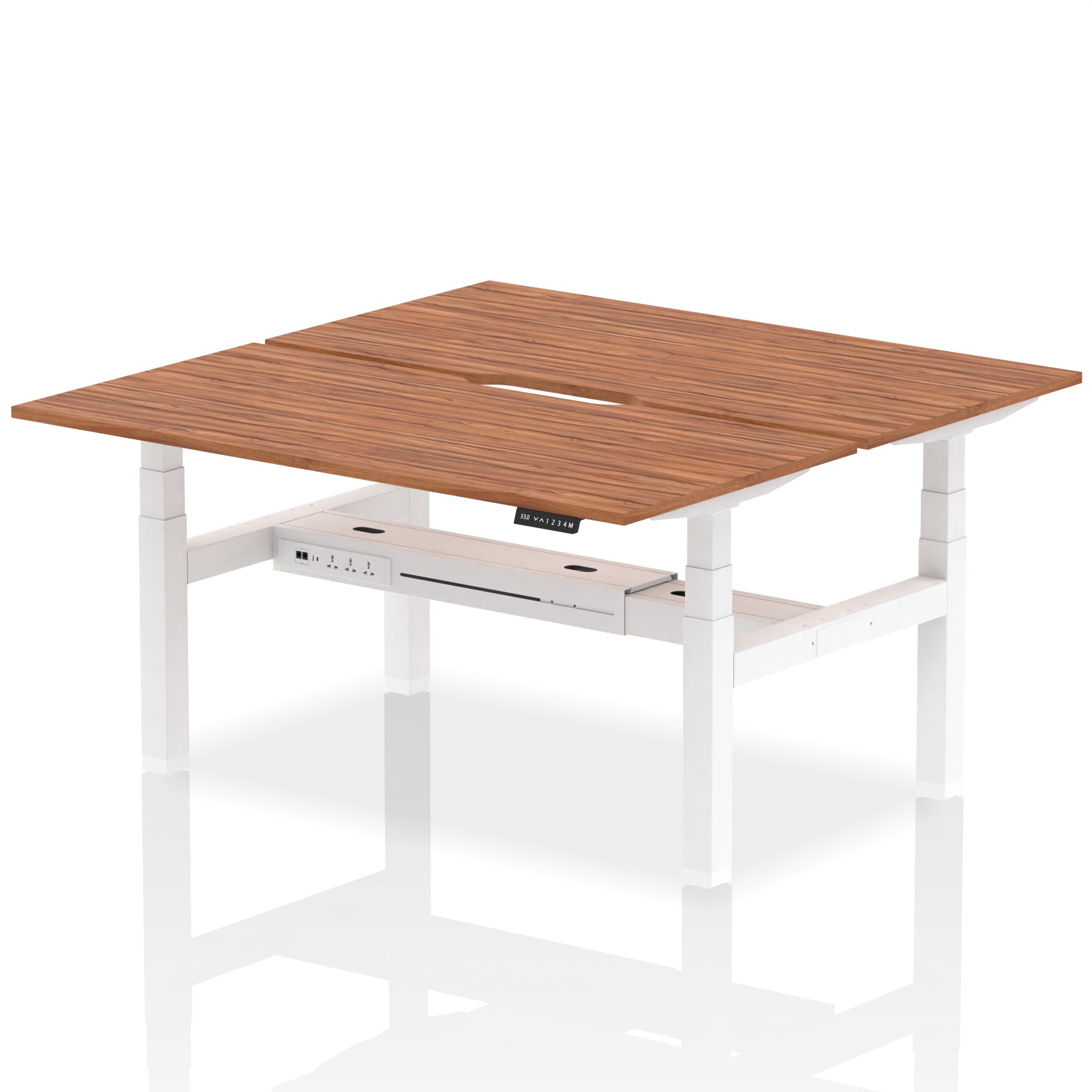 Air Back-to-Back Scalloped Edge Height Adjustable Bench Desk - 2 Person dynamic  Desk Top  Walnut Width 160cm