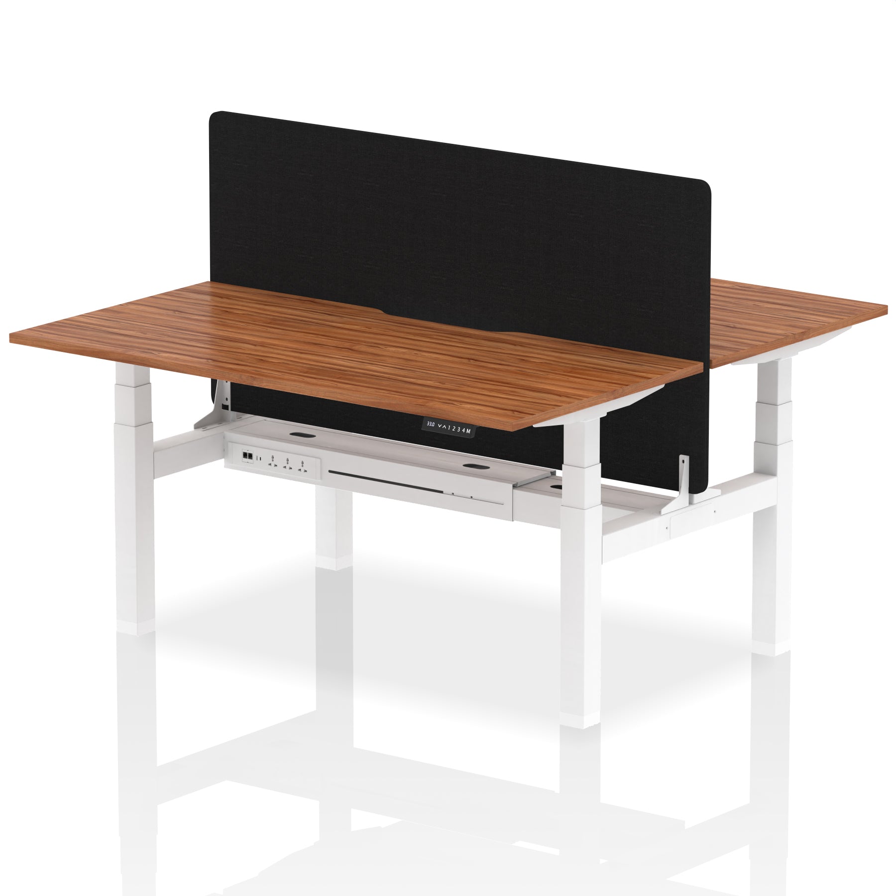 Air Back-to-Back curve Edge Height Adjustable Bench Desk - 2 Person Black Screen dynamic  Desk Top  Walnut Width 160cm