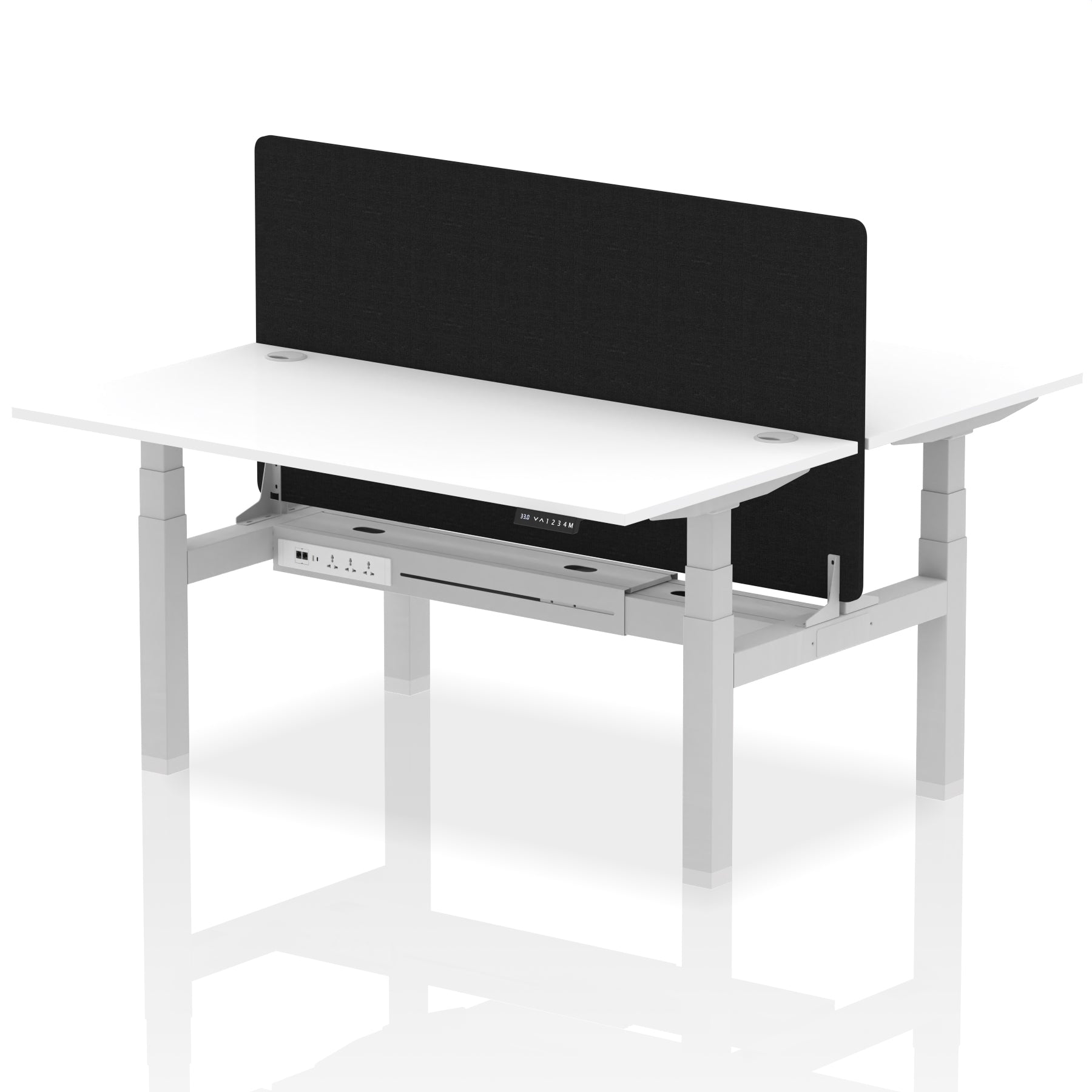 Air Back-to-Back Height Adjustable Bench Desk - 2 Person with Black Straight Screen dynamic  Desk Top  White Width 160cm