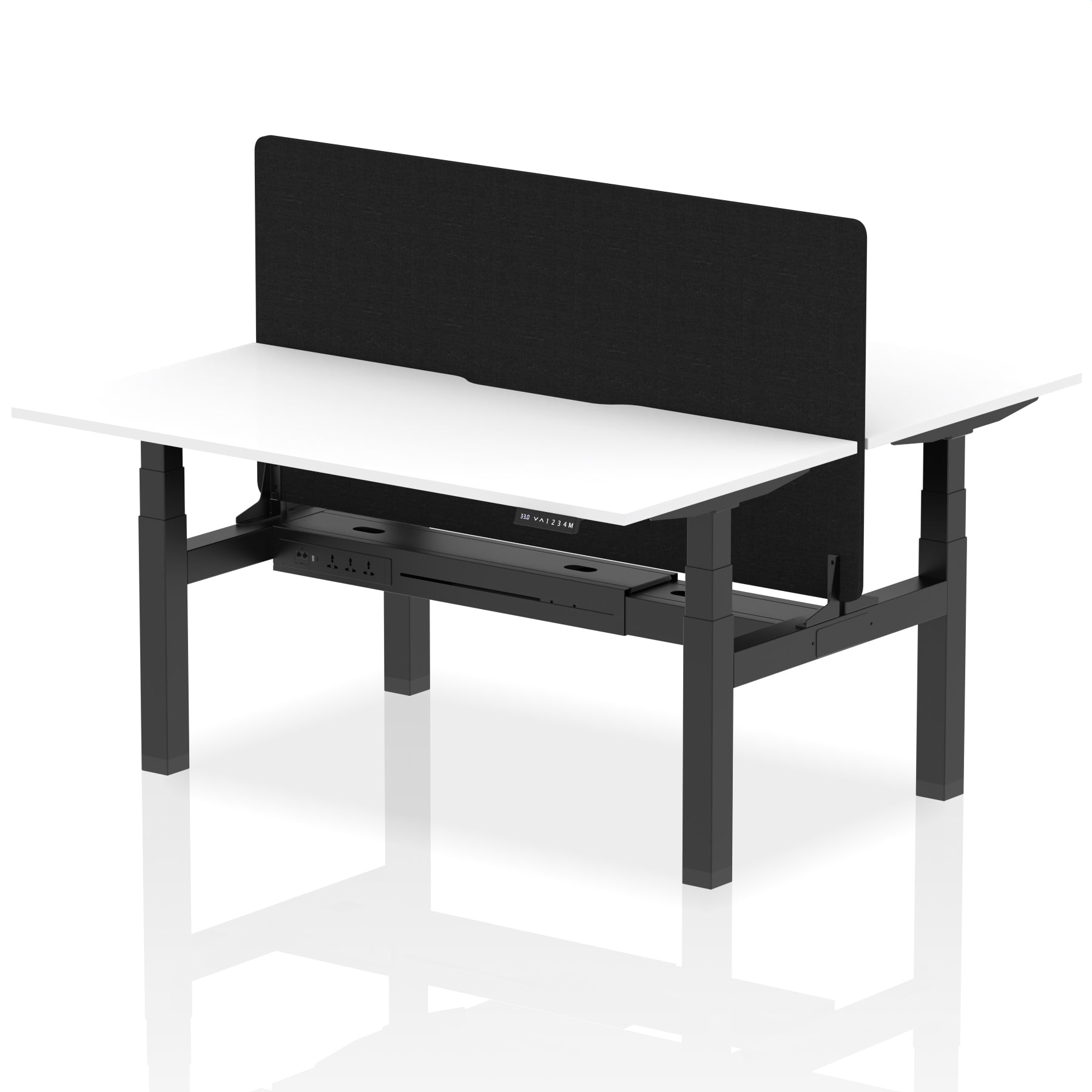 Air Back-to-Back curve Edge Height Adjustable Bench Desk - 2 Person Black Screen dynamic  Desk Top  Walnut Width 160cm
