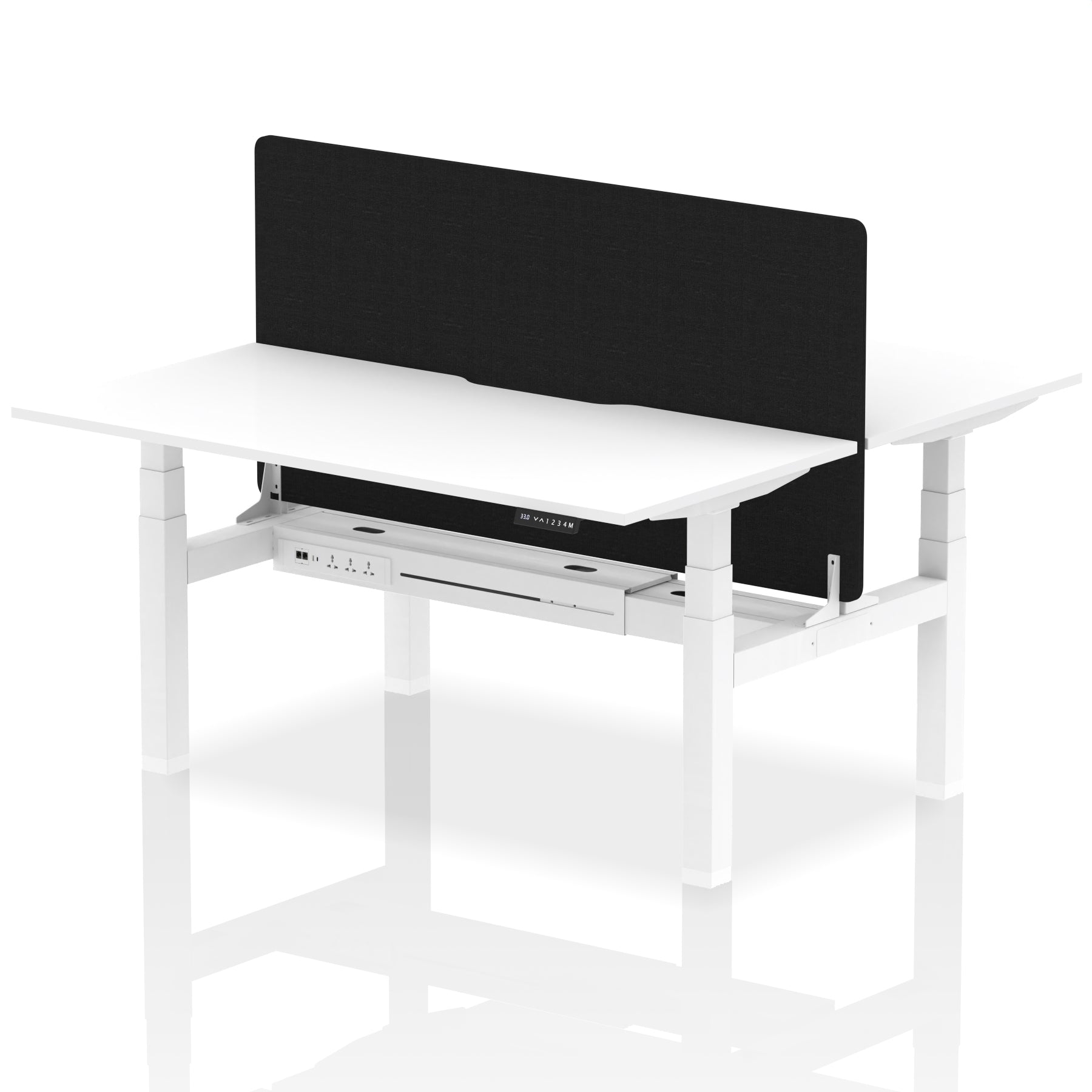 Air Back-to-Back curve Edge Height Adjustable Bench Desk - 2 Person Black Screen dynamic  Desk Top  White Width 160cm