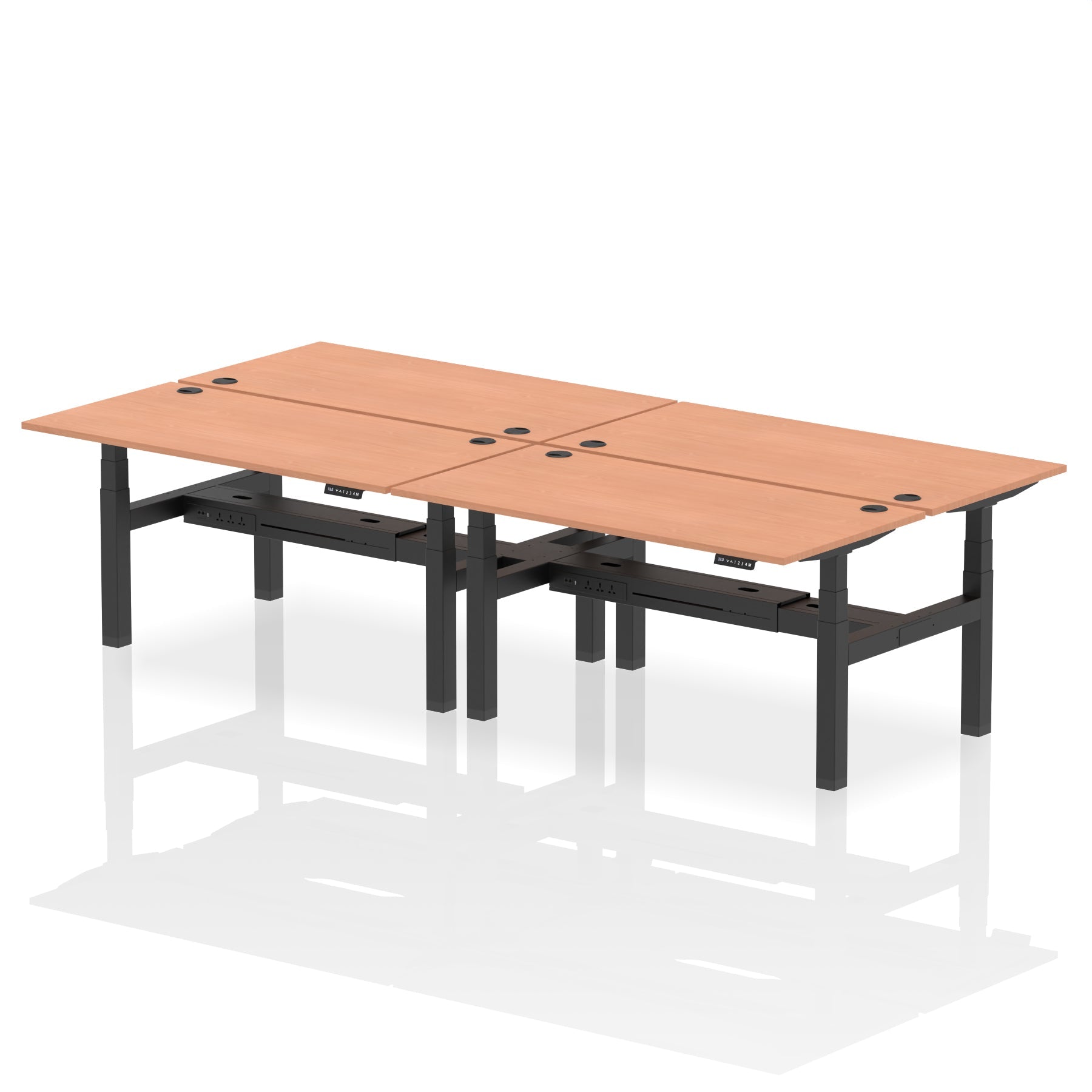 Air Back-to-Back Height Adjustable Bench Desk - 4 Person dynamic  Desk Top  Beech Width 160cm