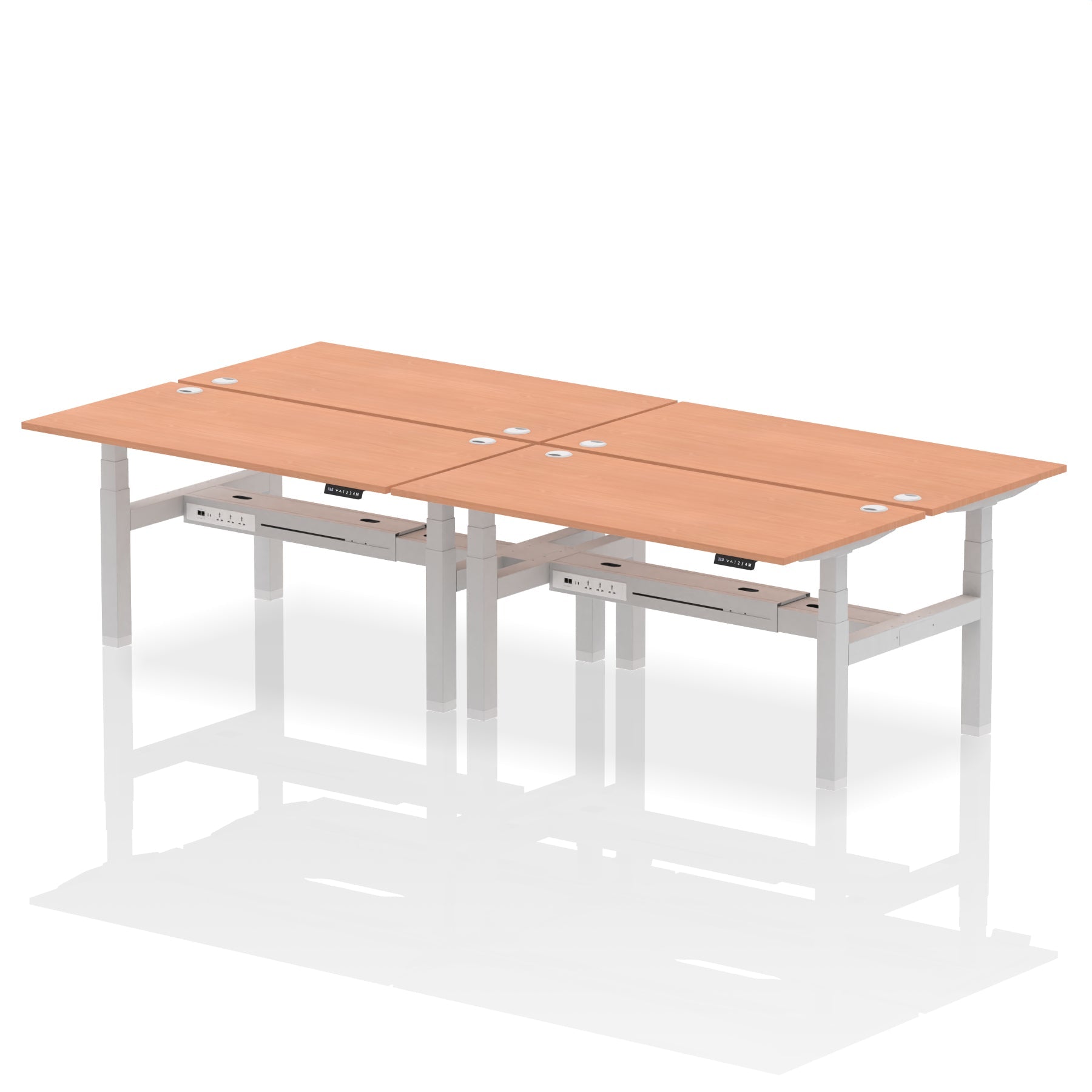 Air Back-to-Back Height Adjustable Bench Desk - 4 Person dynamic  Desk Top  Beech Width 160cm
