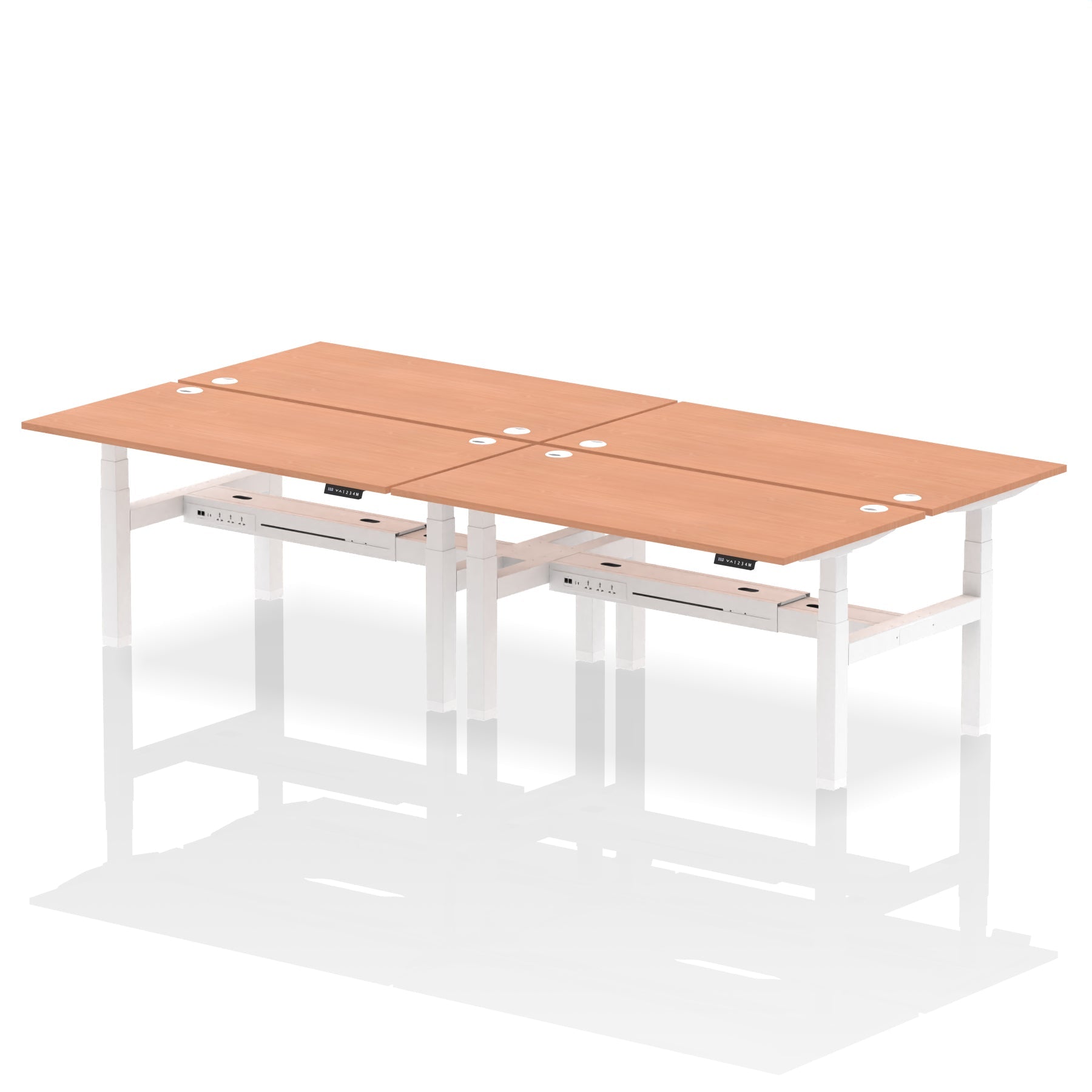 Air Back-to-Back Height Adjustable Bench Desk - 4 Person dynamic  Desk Top  Beech Width 160cm