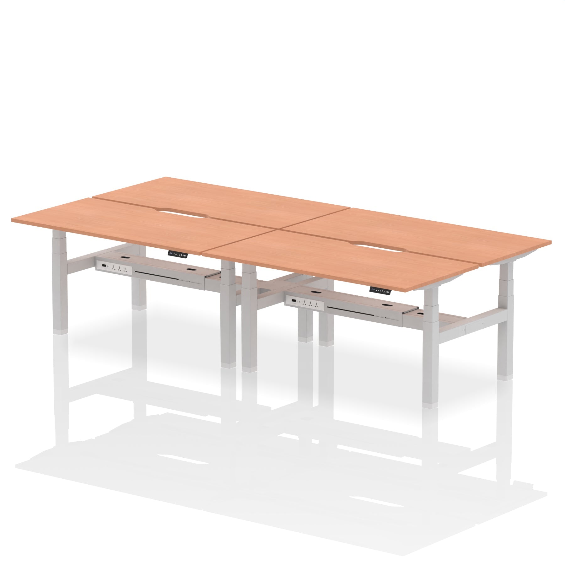 Air Back-to-Back Scalloped Edge Height Adjustable Bench Desk - 4 Person dynamic  Desk Top  Beech Width 160cm