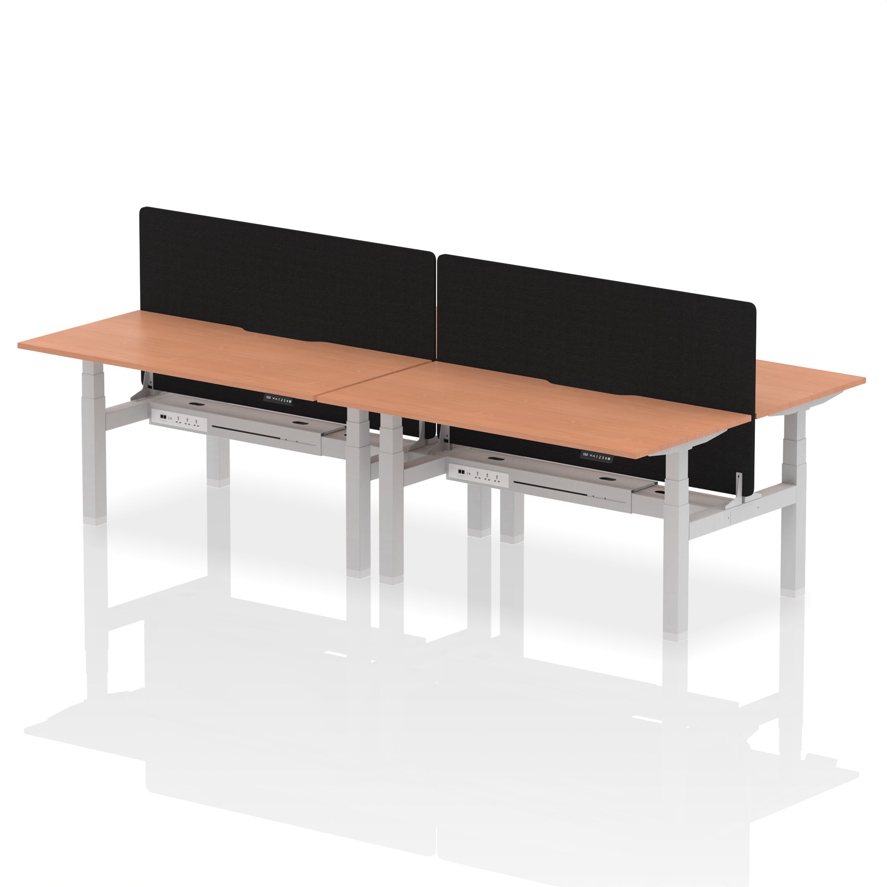 Air Back-to-Back curve Edge Height Adjustable Bench Desk - 4 Person Black Screen dynamic  Desk Top  Beech Width 160cm