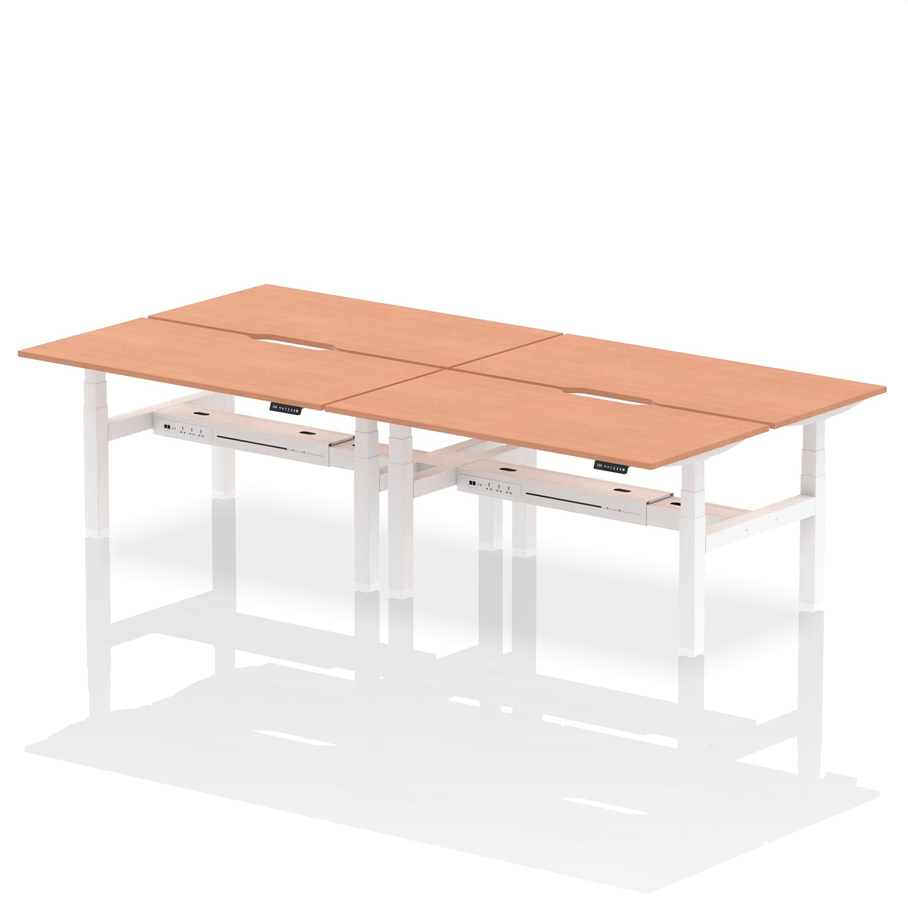Air Back-to-Back Scalloped Edge Height Adjustable Bench Desk - 4 Person dynamic  Desk Top  Beech Width 160cm
