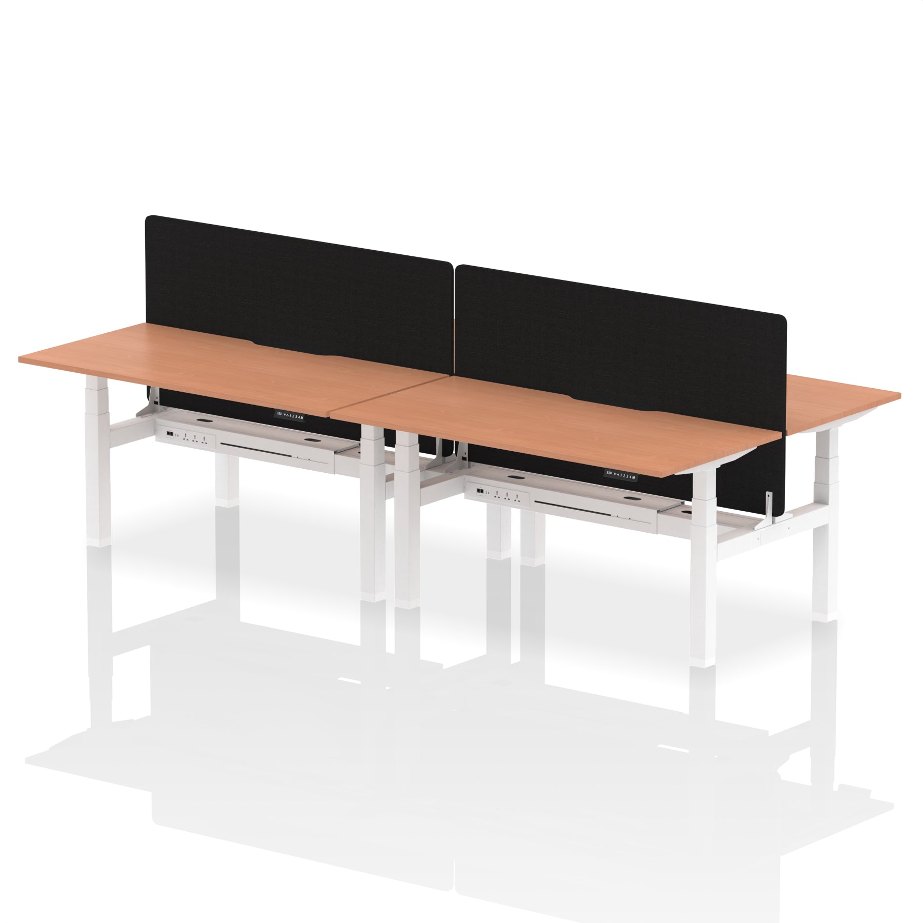Air Back-to-Back curve Edge Height Adjustable Bench Desk - 4 Person Black Screen dynamic  Desk Top  Beech Width 160cm