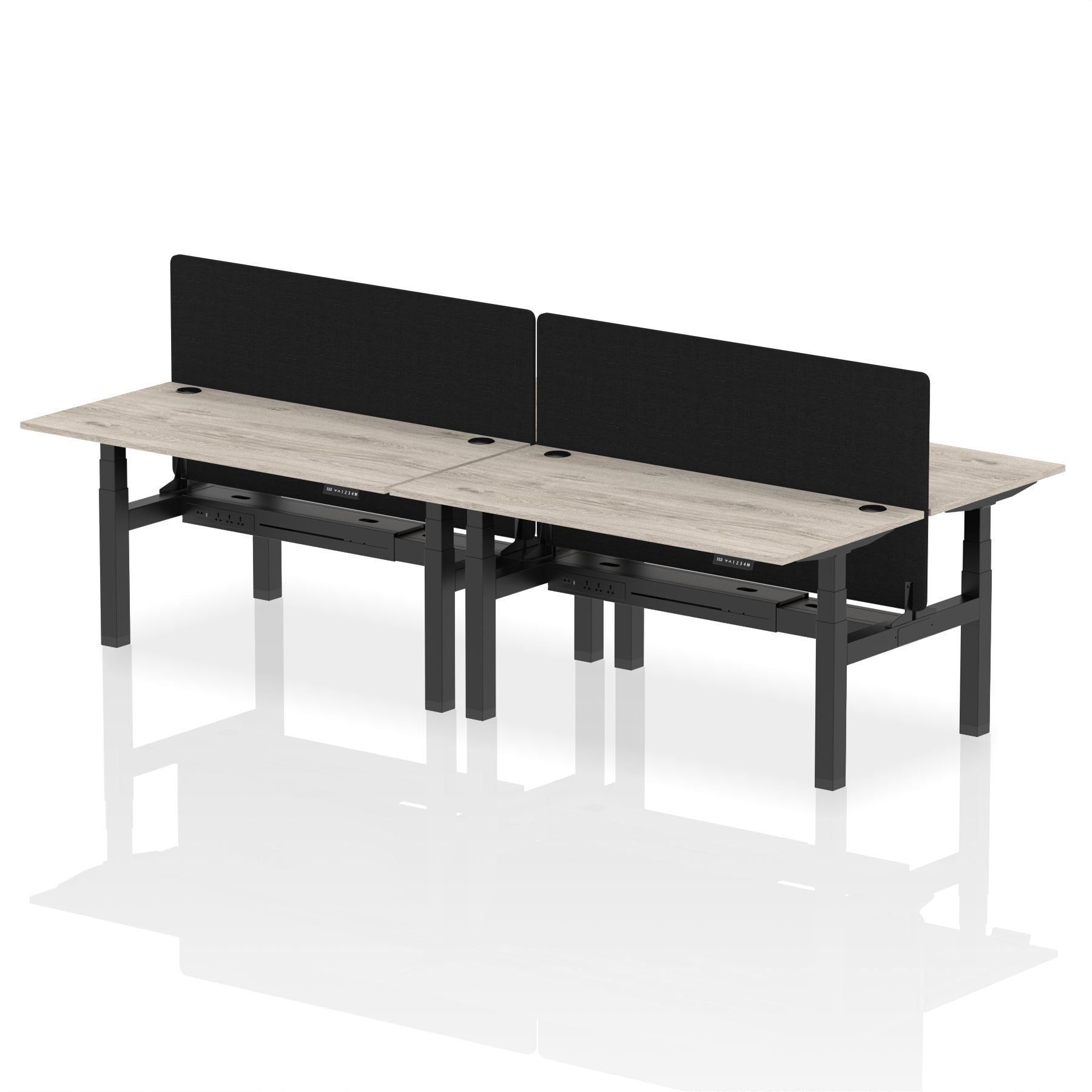 Air Back-to-Back Height Adjustable Bench Desk - 4 Person Black Screen dynamic  Desk Top  Grey Oak Width 160cm