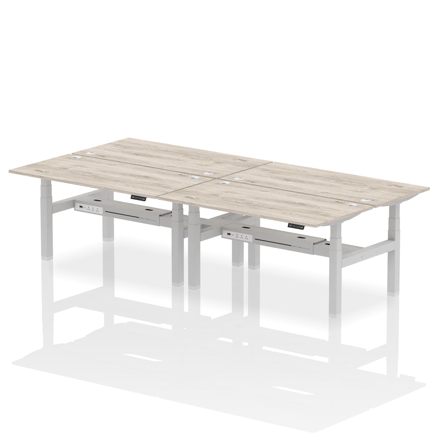 Air Back-to-Back Height Adjustable Bench Desk - 4 Person dynamic  Desk Top  Grey Oak Width 160cm