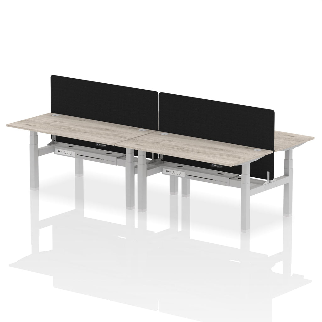 Air Back-to-Back Height Adjustable Bench Desk - 4 Person Black Screen dynamic  Desk Top  Grey Oak Width 160cm