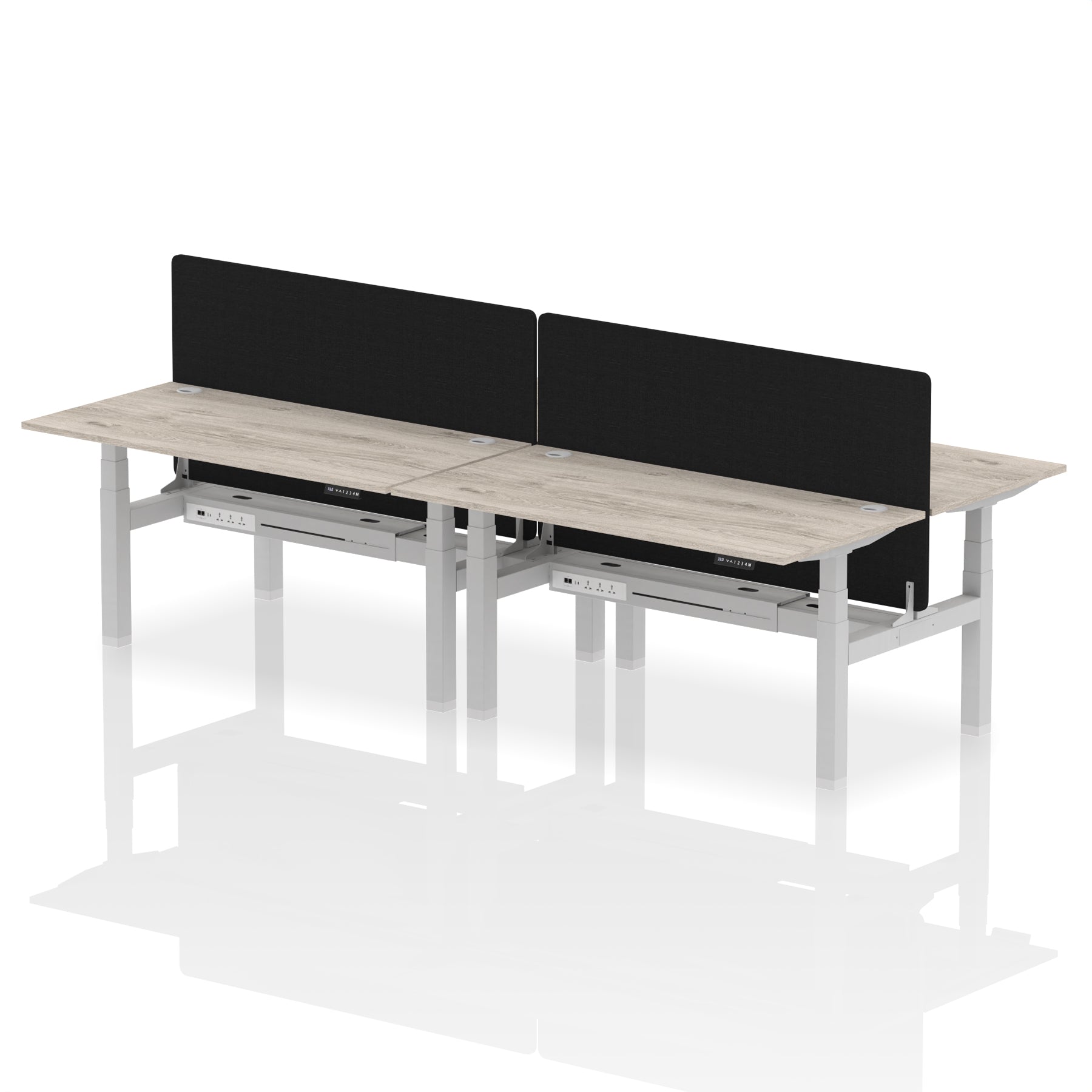 Air Back-to-Back Height Adjustable Bench Desk - 4 Person Black Screen dynamic  Desk Top  Grey Oak Width 160cm