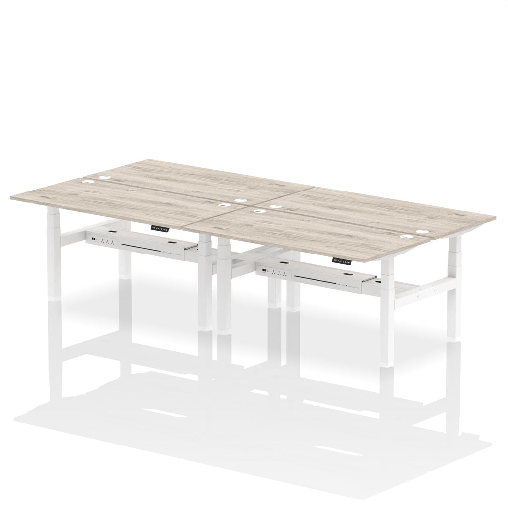 Air Back-to-Back Height Adjustable Bench Desk - 4 Person dynamic  Desk Top  Grey Oak Width 160cm