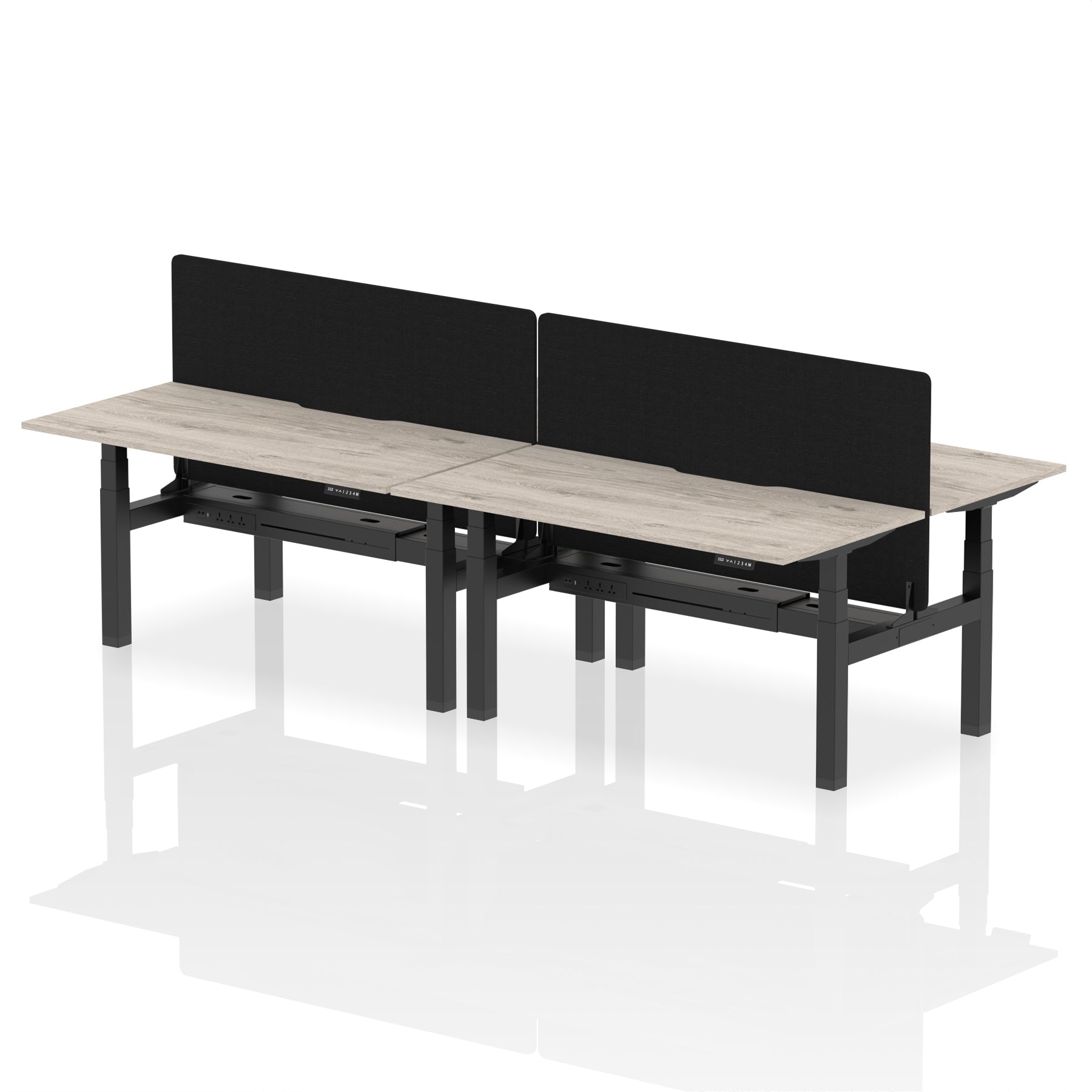 Air Back-to-Back curve Edge Height Adjustable Bench Desk - 4 Person Black Screen dynamic  Desk Top  Grey Oak Width 160cm