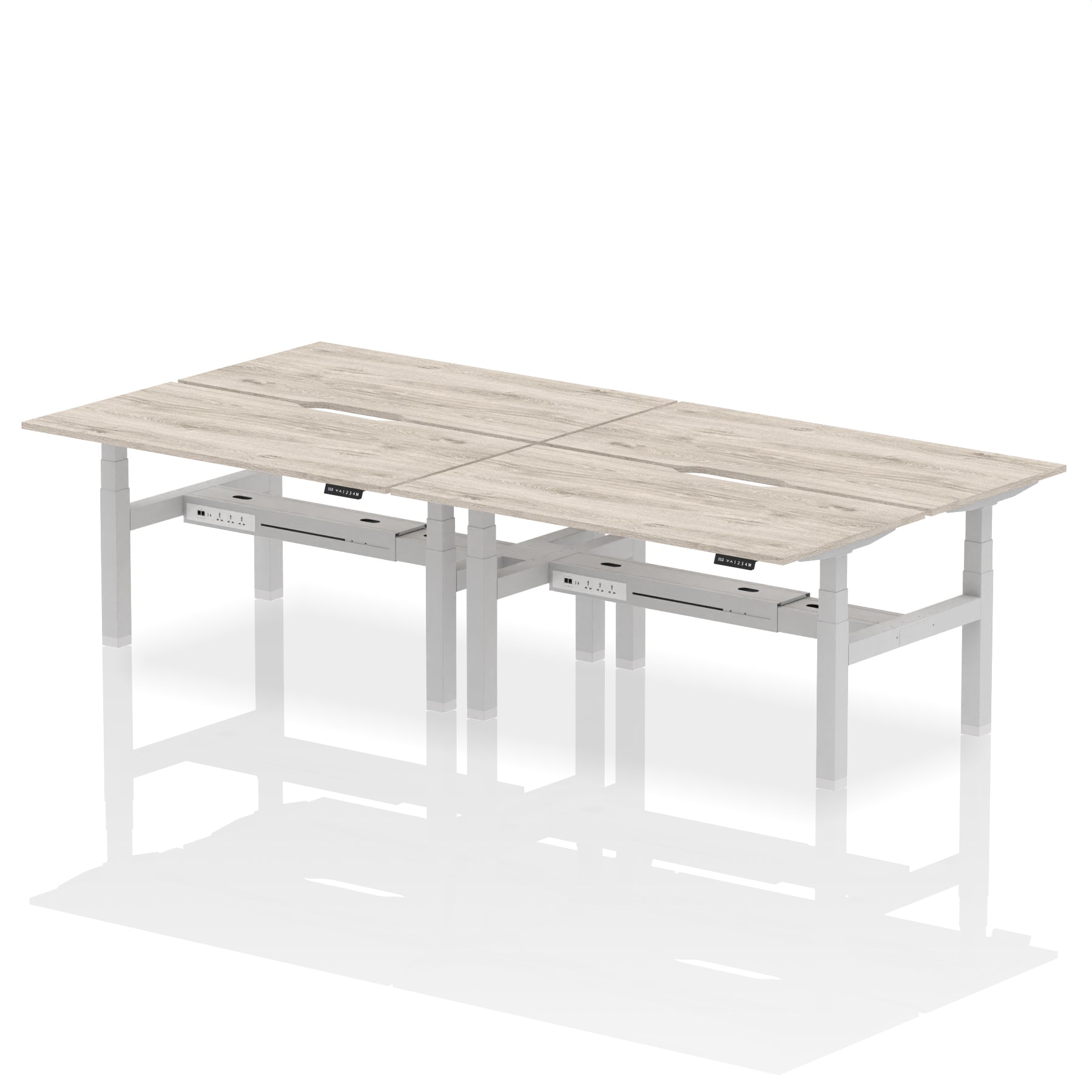 Air Back-to-Back Scalloped Edge Height Adjustable Bench Desk - 4 Person dynamic  Desk Top  Grey Oak Width 160cm
