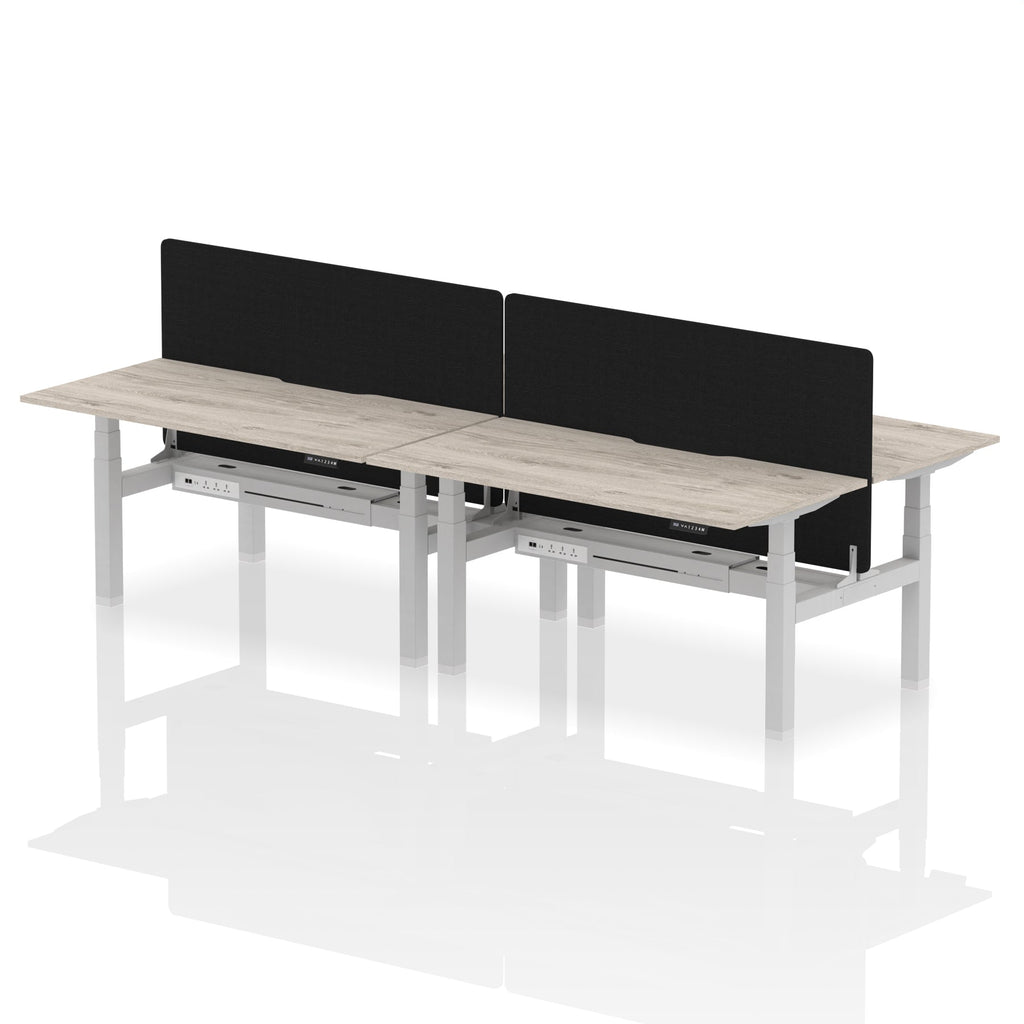 Air Back-to-Back curve Edge Height Adjustable Bench Desk - 4 Person Black Screen dynamic  Desk Top  Grey Oak Width 160cm