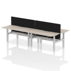 Air Back-to-Back curve Edge Height Adjustable Bench Desk - 4 Person Black Screen dynamic  Desk Top  Grey Oak Width 160cm