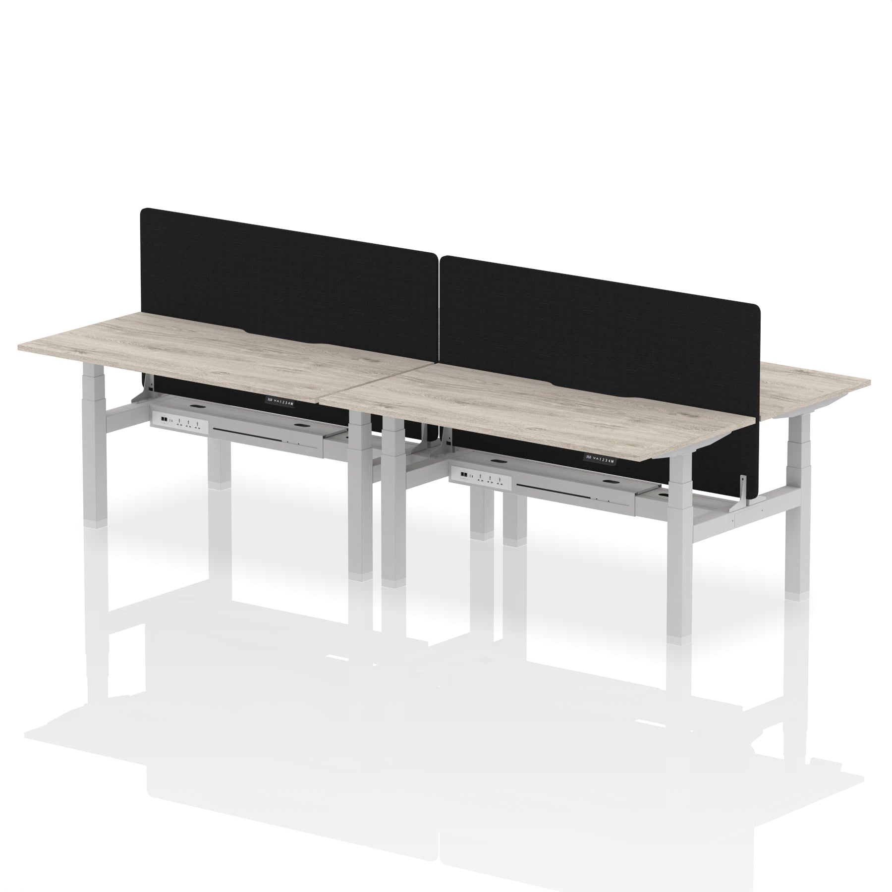 Air Back-to-Back curve Edge Height Adjustable Bench Desk - 4 Person Black Screen dynamic  Desk Top  Grey Oak Width 160cm