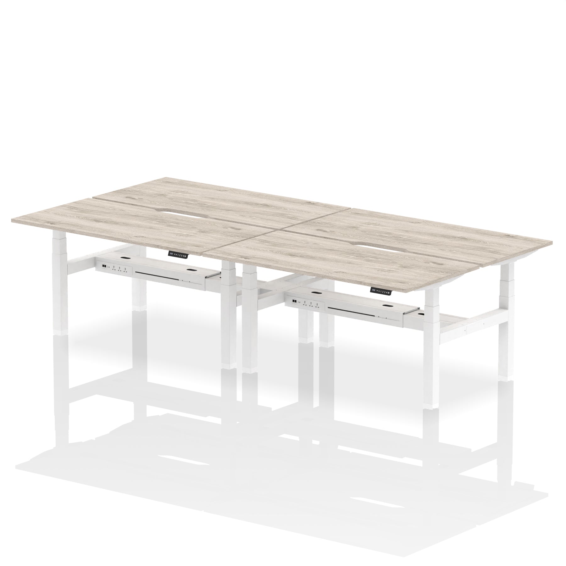 Air Back-to-Back Scalloped Edge Height Adjustable Bench Desk - 4 Person dynamic  Desk Top  Grey Oak Width 160cm
