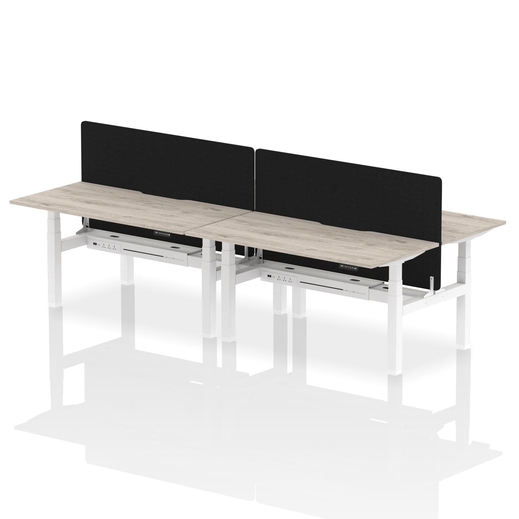 Air Back-to-Back curve Edge Height Adjustable Bench Desk - 4 Person Black Screen dynamic  Desk Top  Grey Oak Width 160cm