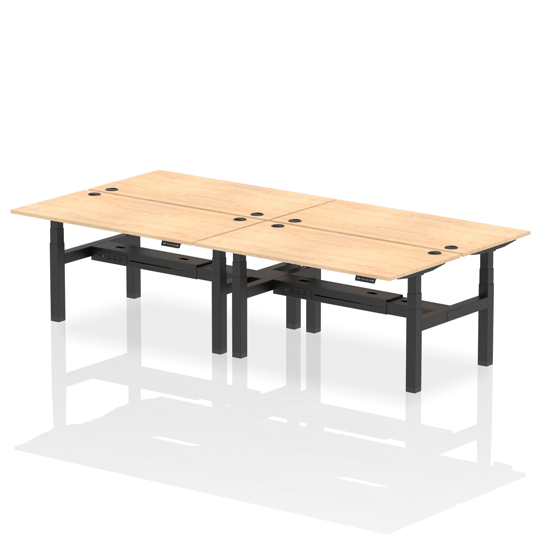 Air Back-to-Back Height Adjustable Bench Desk - 4 Person dynamic  Desk Top  Maple Width 160cm