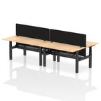 Air Back-to-Back Height Adjustable Bench Desk - 4 Person with Black Straight Screen dynamic  Desk Top  Maple Width 160cm
