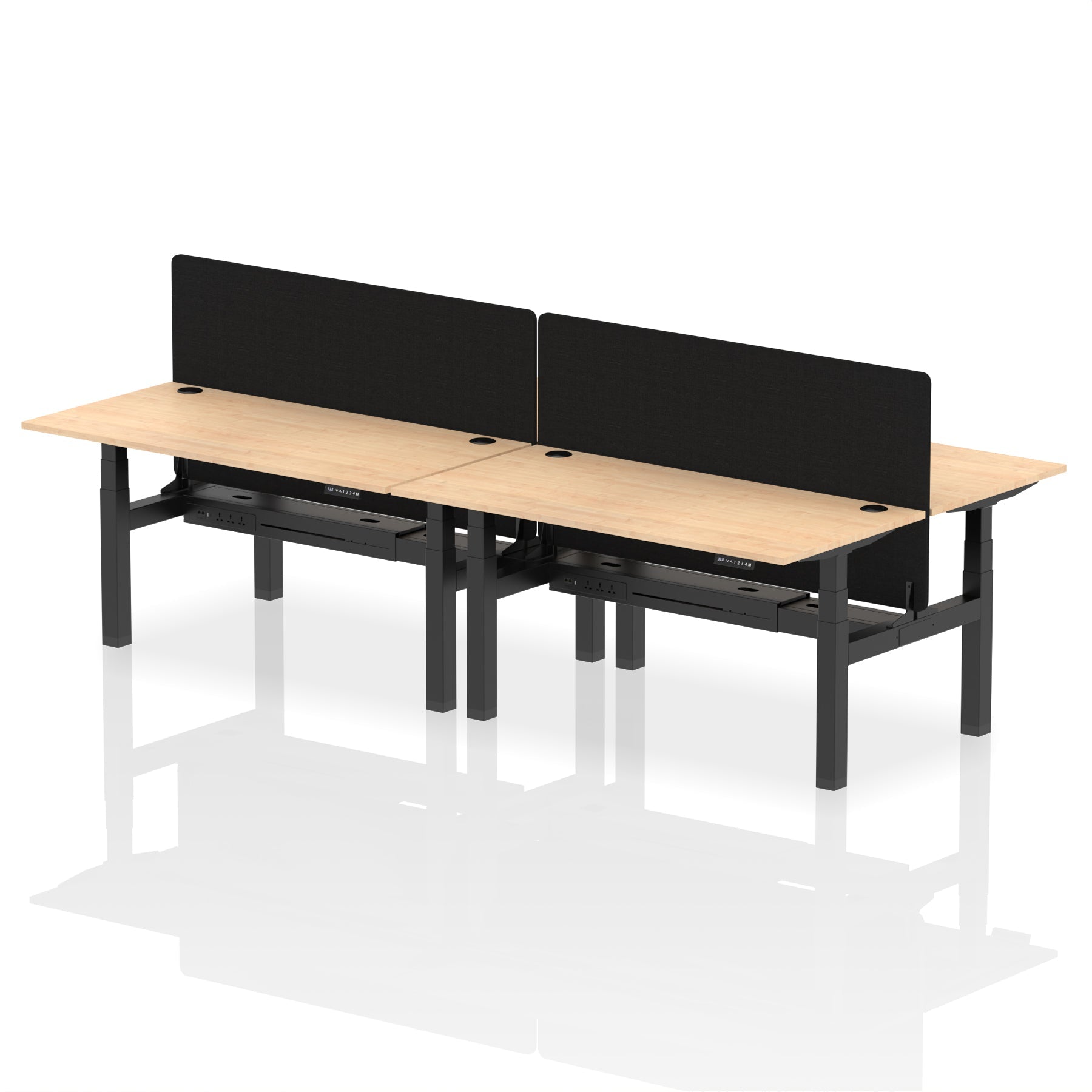 Air Back-to-Back Height Adjustable Bench Desk - 4 Person with Black Straight Screen dynamic  Desk Top  Maple Width 160cm