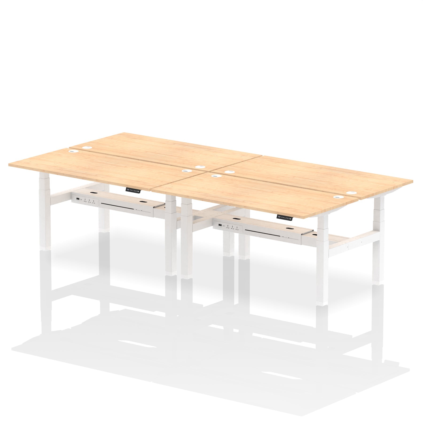 Air Back-to-Back Height Adjustable Bench Desk - 4 Person dynamic  Desk Top  Maple Width 160cm
