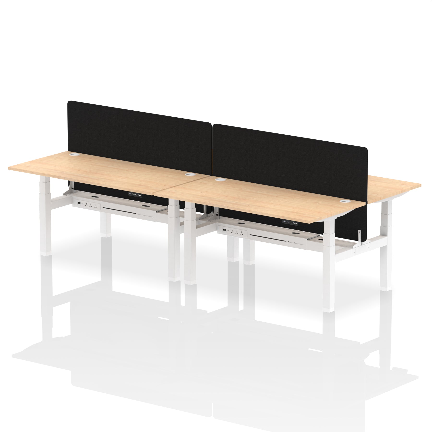 Air Back-to-Back Height Adjustable Bench Desk - 4 Person with Black Straight Screen dynamic  Desk Top  Maple Width 160cm