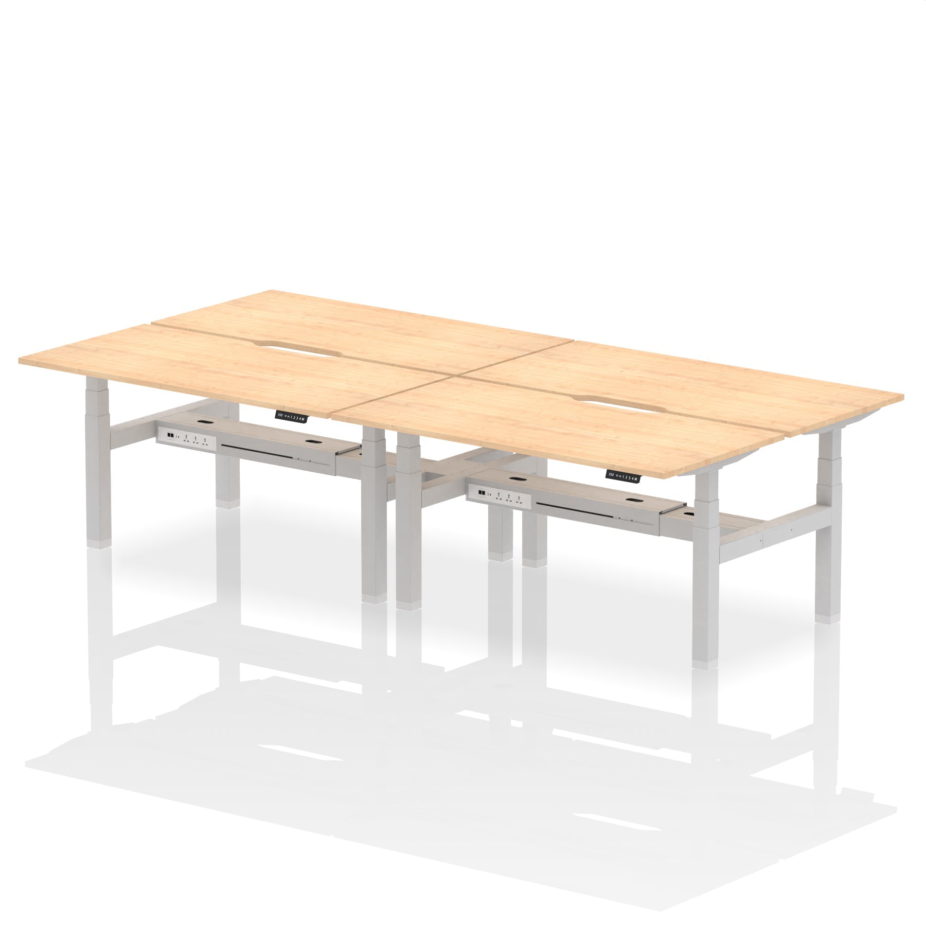 Air Back-to-Back Scalloped Edge Height Adjustable Bench Desk - 4 Person dynamic  Desk Top  Maple Width 160cm