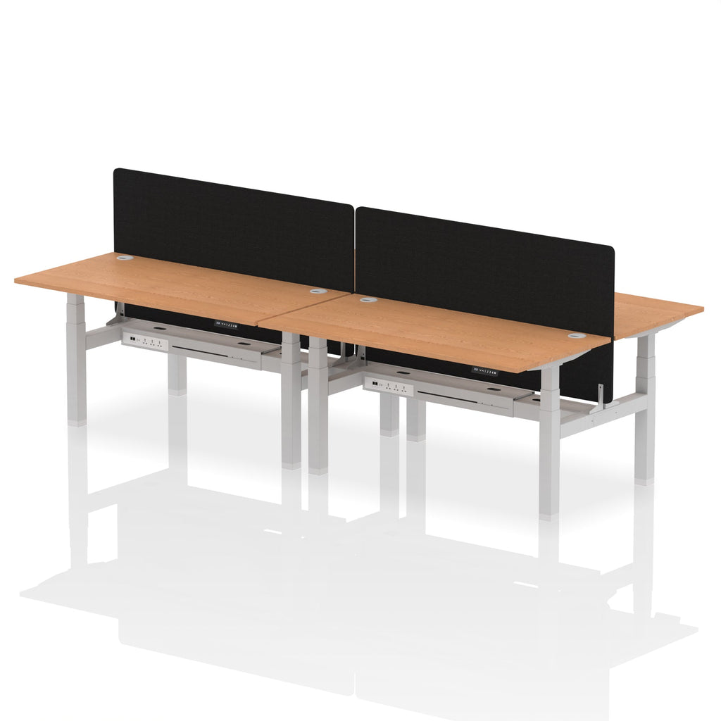 Air Back-to-Back Height Adjustable Bench Desk - 4 Person with Black Straight Screen dynamic  Desk Top  Oak Width 160cm