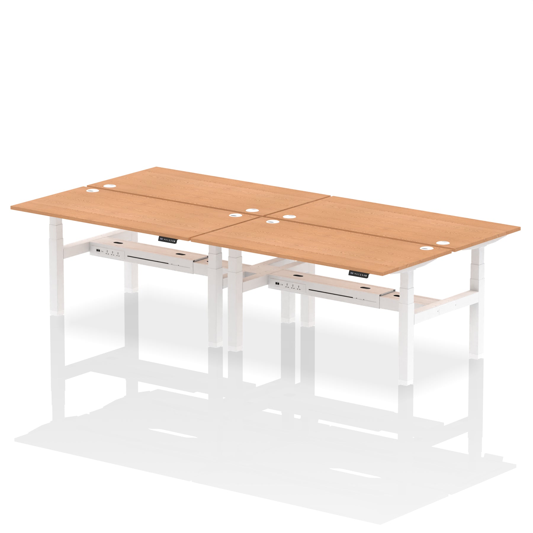 Air Back-to-Back Height Adjustable Bench Desk - 4 Person dynamic  Desk Top  Oak Width 160cm