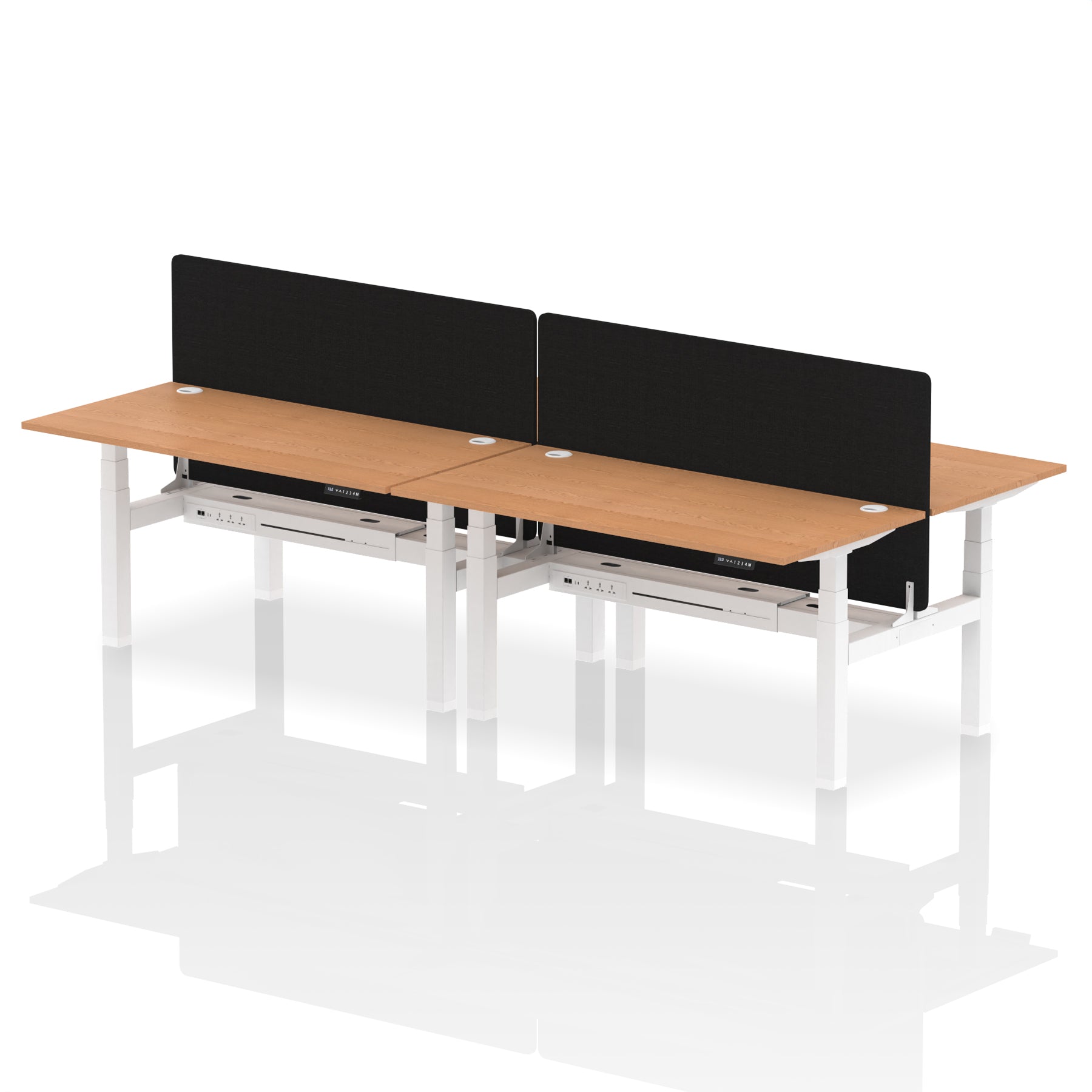 Air Back-to-Back Height Adjustable Bench Desk - 4 Person with Black Straight Screen dynamic  Desk Top  Oak Width 160cm