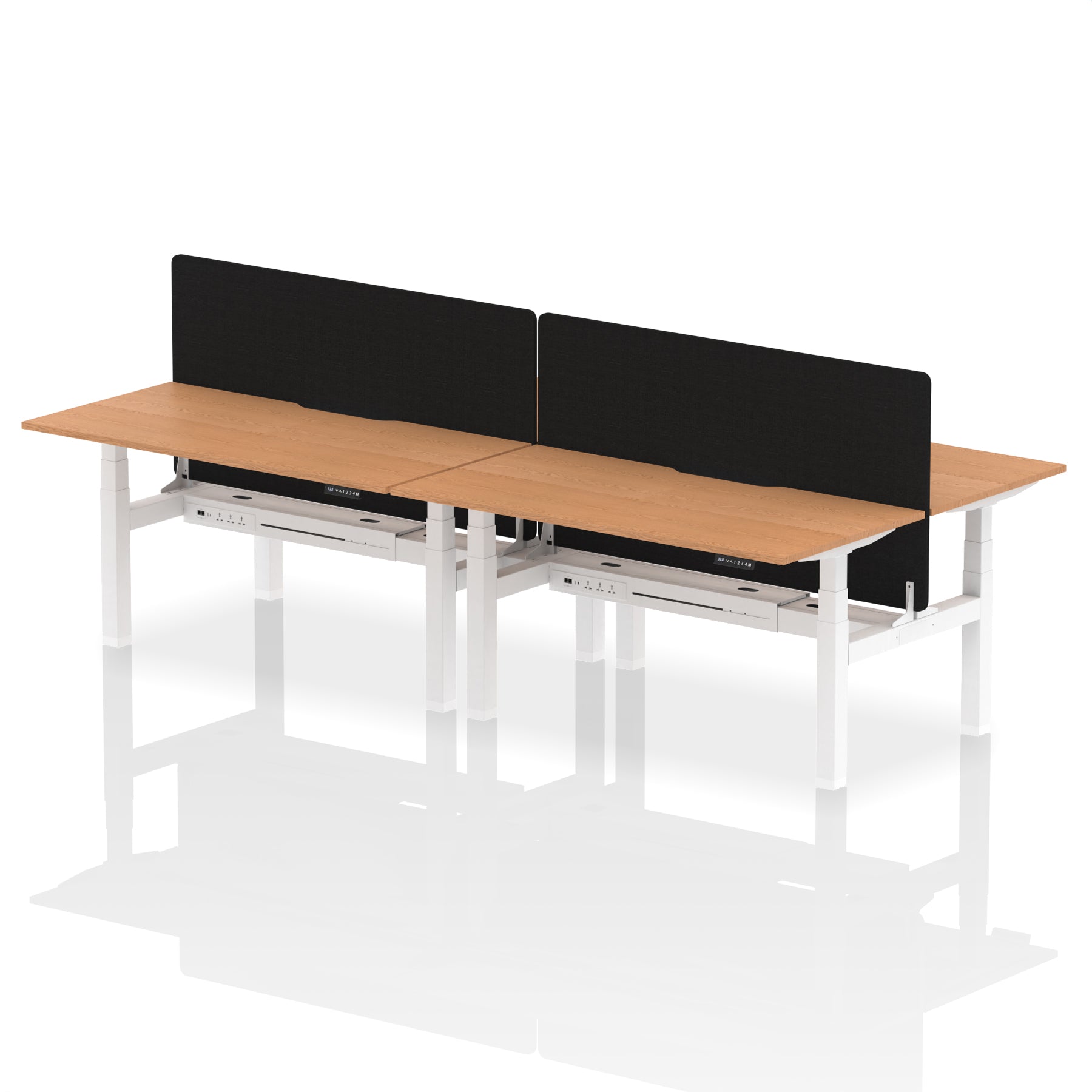 Air Back-to-Back curve Edge Height Adjustable Bench Desk - 4 Person Black Screen dynamic  Desk Top  Oak Width 160cm