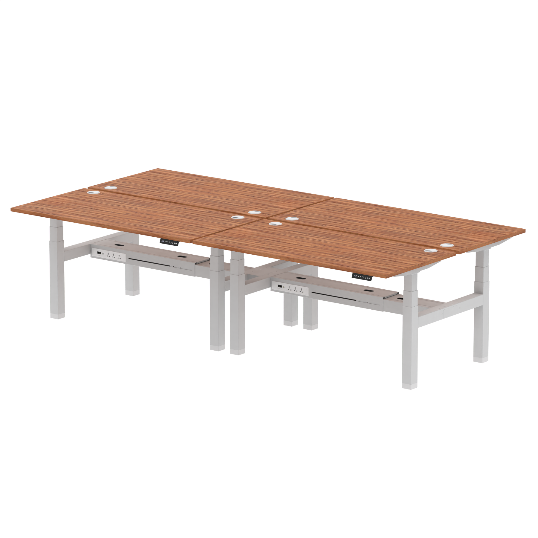 Air Back-to-Back Height Adjustable Bench Desk - 4 Person dynamic  Desk Top  Walnut Width 160cm