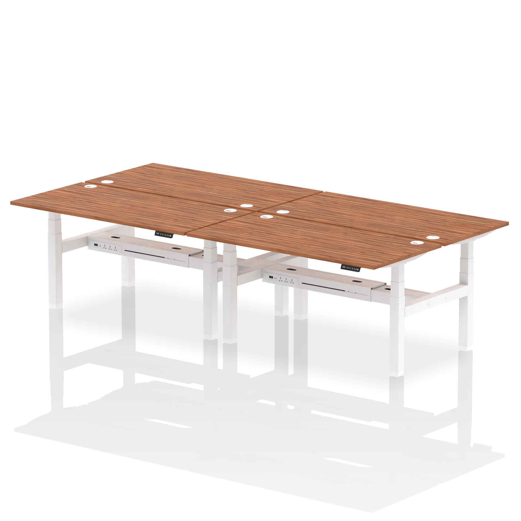 Air Back-to-Back Height Adjustable Bench Desk - 4 Person dynamic  Desk Top  Walnut Width 160cm