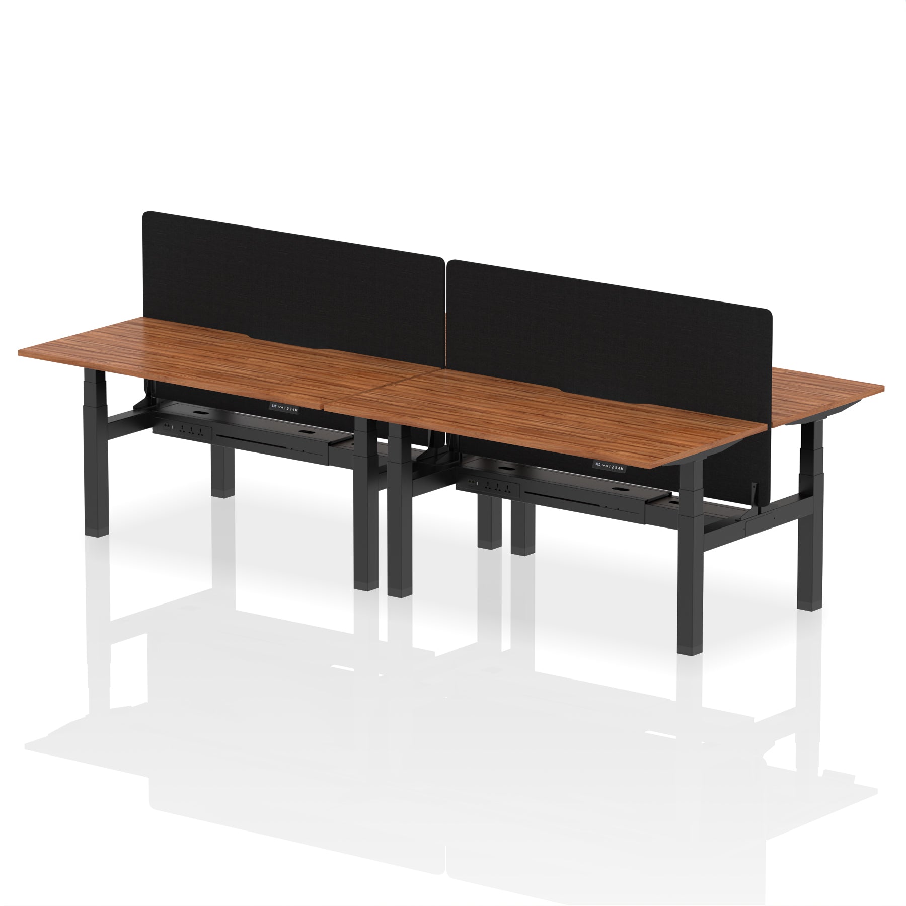 Air Back-to-Back curve Edge Height Adjustable Bench Desk - 4 Person Black Screen dynamic  Desk Top  Walnut Width 160cm