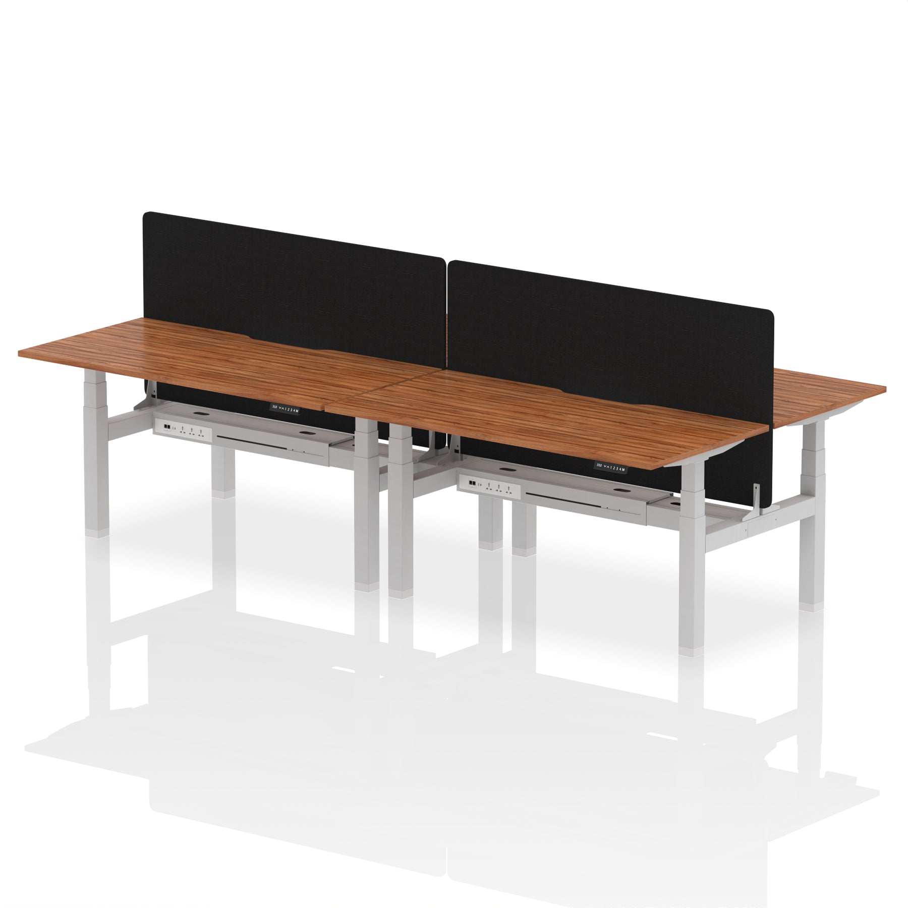 Air Back-to-Back curve Edge Height Adjustable Bench Desk - 4 Person Black Screen dynamic  Desk Top  Walnut Width 160cm