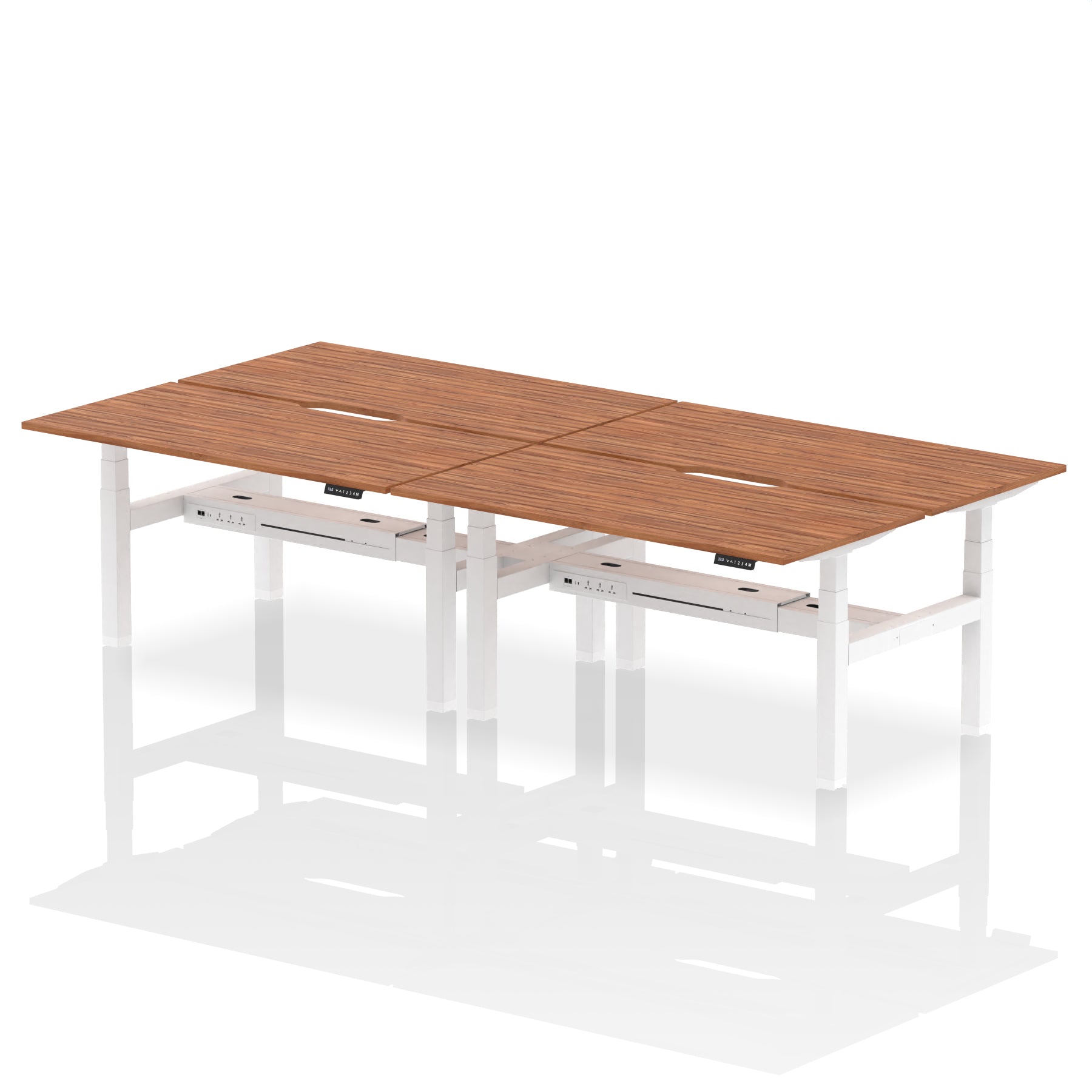 Air Back-to-Back Scalloped Edge Height Adjustable Bench Desk - 4 Person dynamic  Desk Top  Walnut Width 160cm
