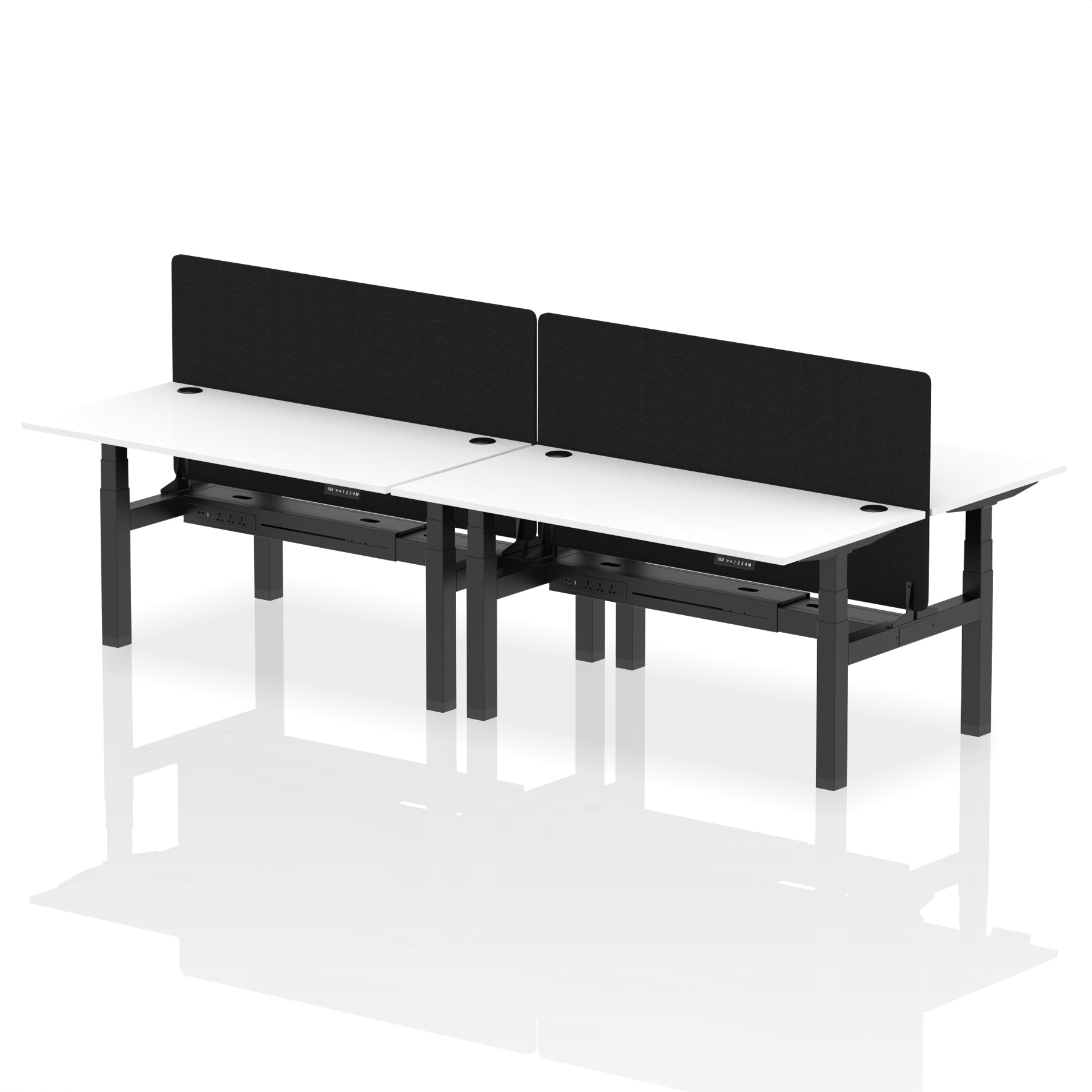 Air Back-to-Back Height Adjustable Bench Desk - 4 Person with Black Straight Screen dynamic  Desk Top  White Width 160cm