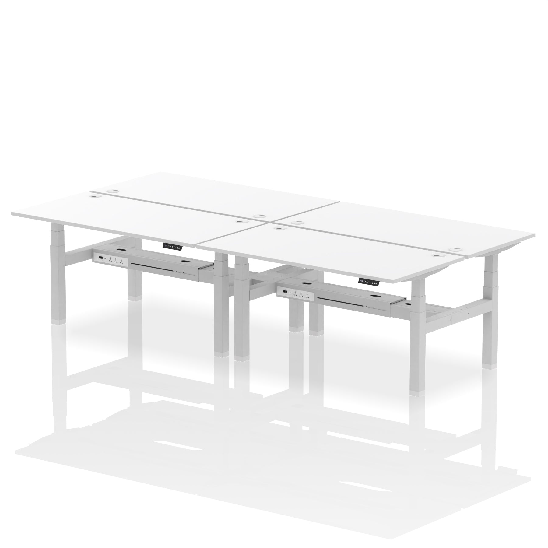 Air Back-to-Back Height Adjustable Bench Desk - 4 Person dynamic  Desk Top  White Width 160cm