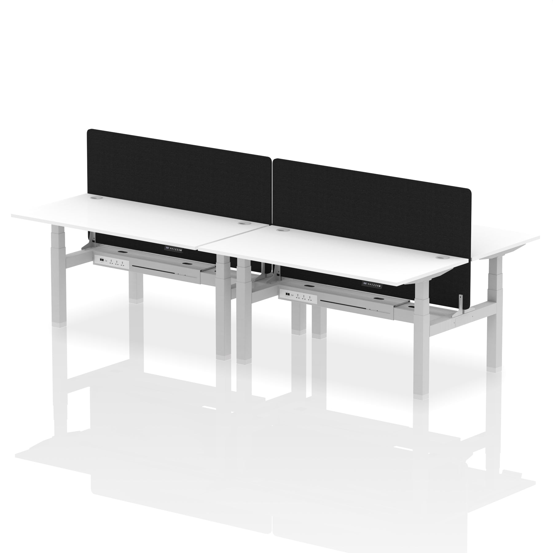 Air Back-to-Back Height Adjustable Bench Desk - 4 Person with Black Straight Screen dynamic  Desk Top  White Width 160cm