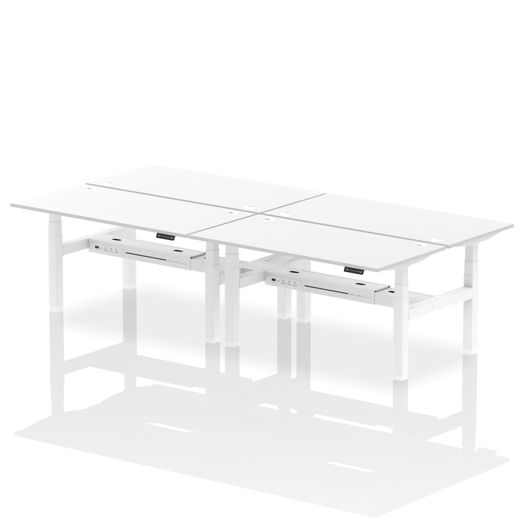 Air Back-to-Back Height Adjustable Bench Desk - 4 Person dynamic  Desk Top  White Width 160cm