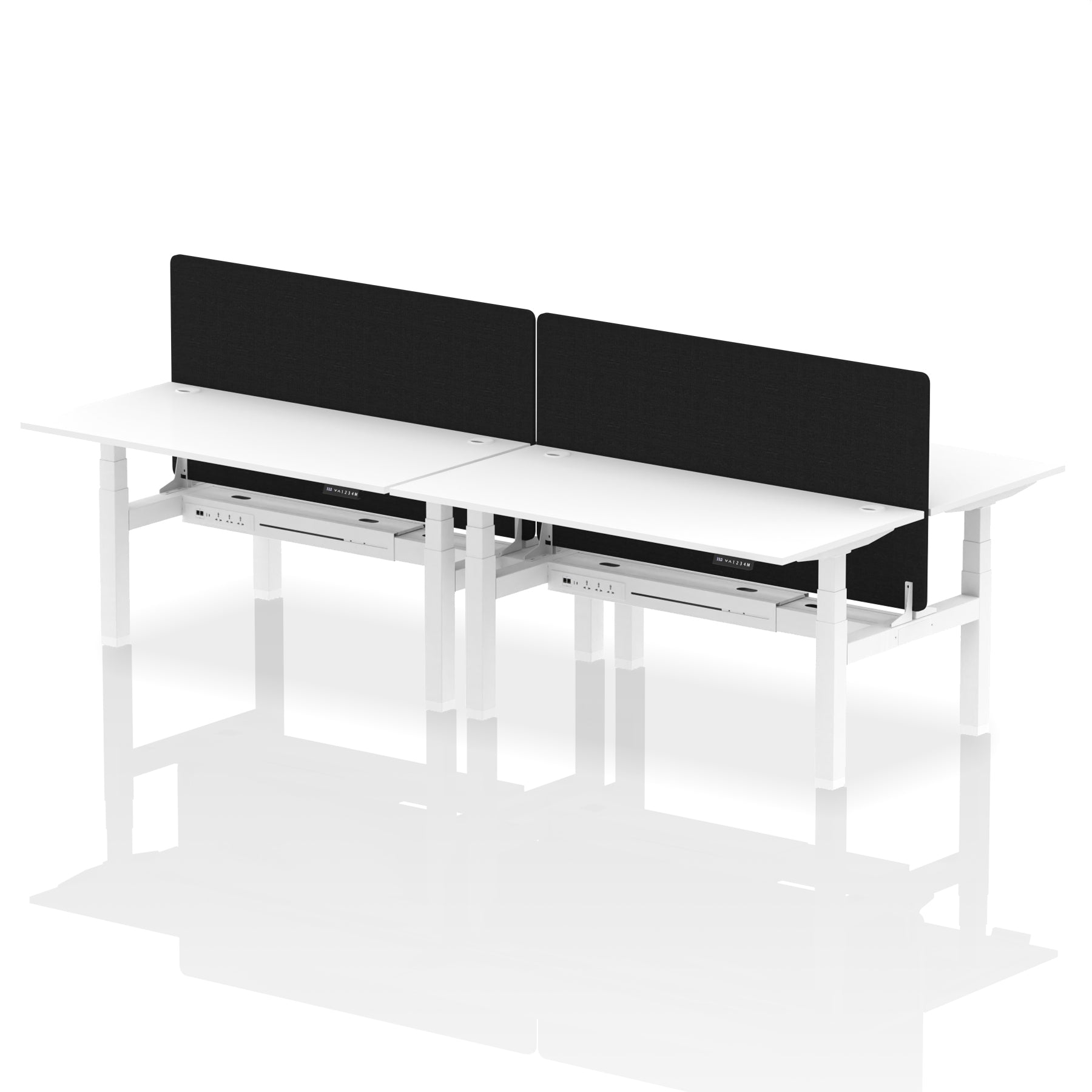 Air Back-to-Back Height Adjustable Bench Desk - 4 Person with Black Straight Screen dynamic  Desk Top  White Width 160cm