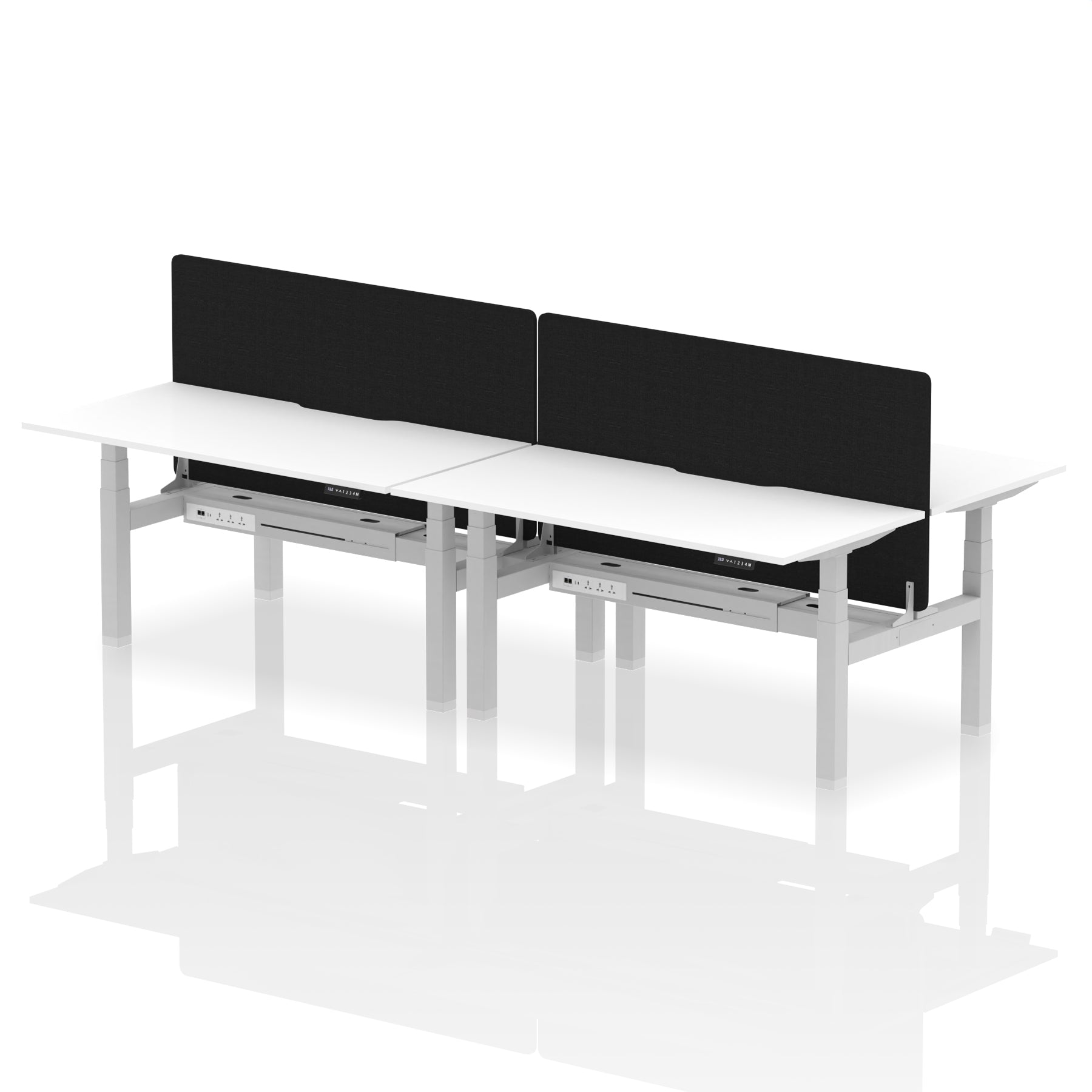 Air Back-to-Back curve Edge Height Adjustable Bench Desk - 4 Person Black Screen dynamic  Desk Top  White Width 160cm