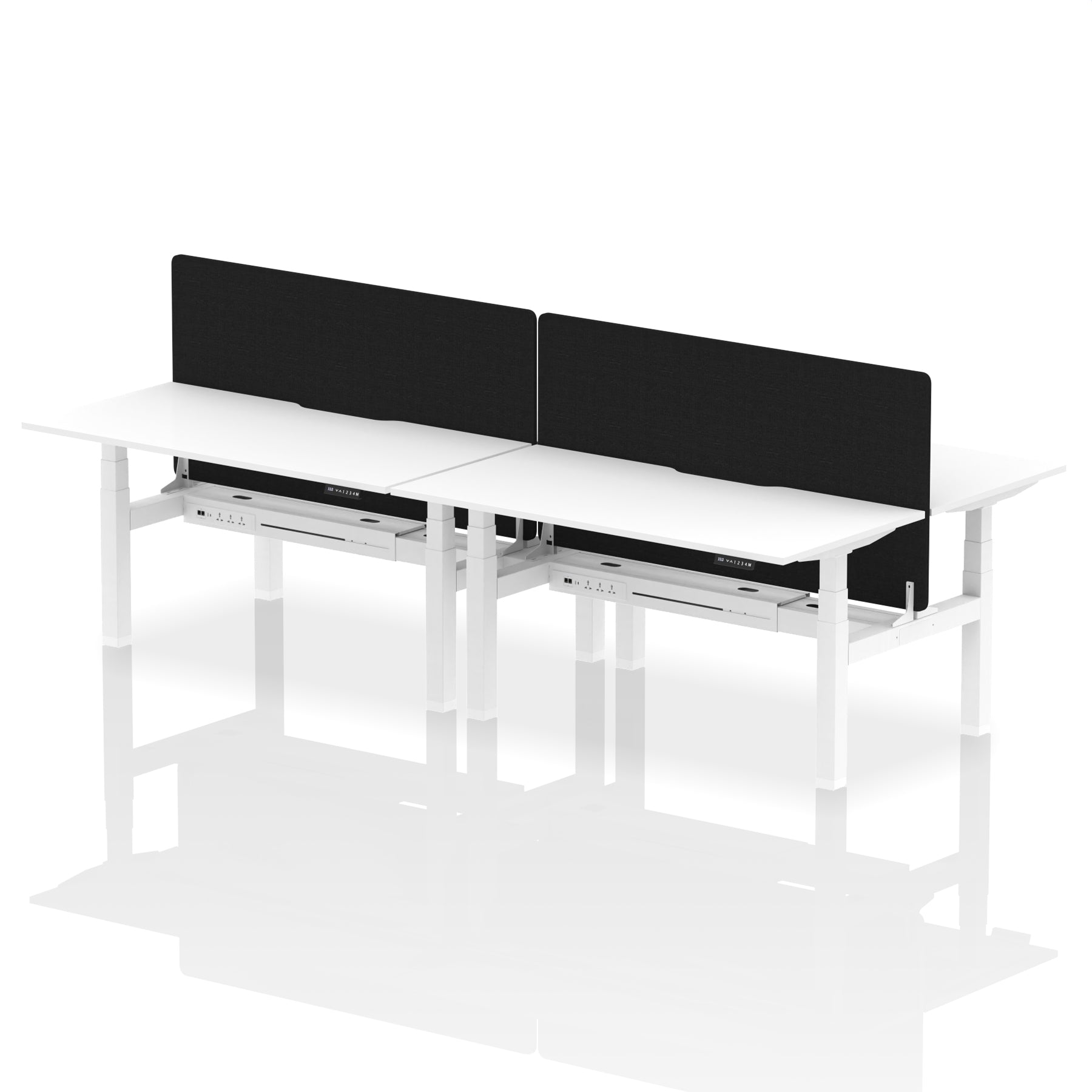 Air Back-to-Back curve Edge Height Adjustable Bench Desk - 4 Person Black Screen dynamic  Desk Top  White Width 160cm