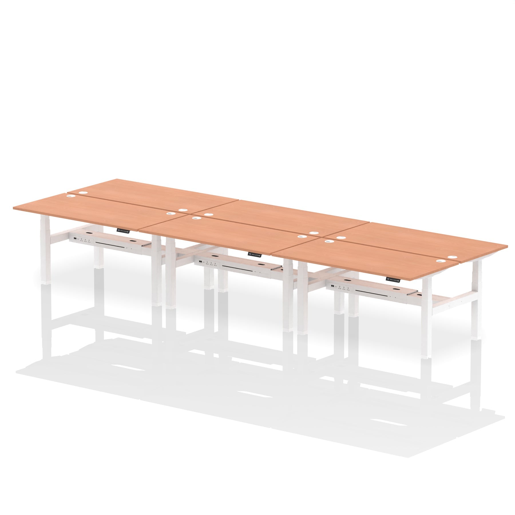 Air Back-to-Back Height Adjustable Bench Desk - 6 Person dynamic  Oak Black Frame