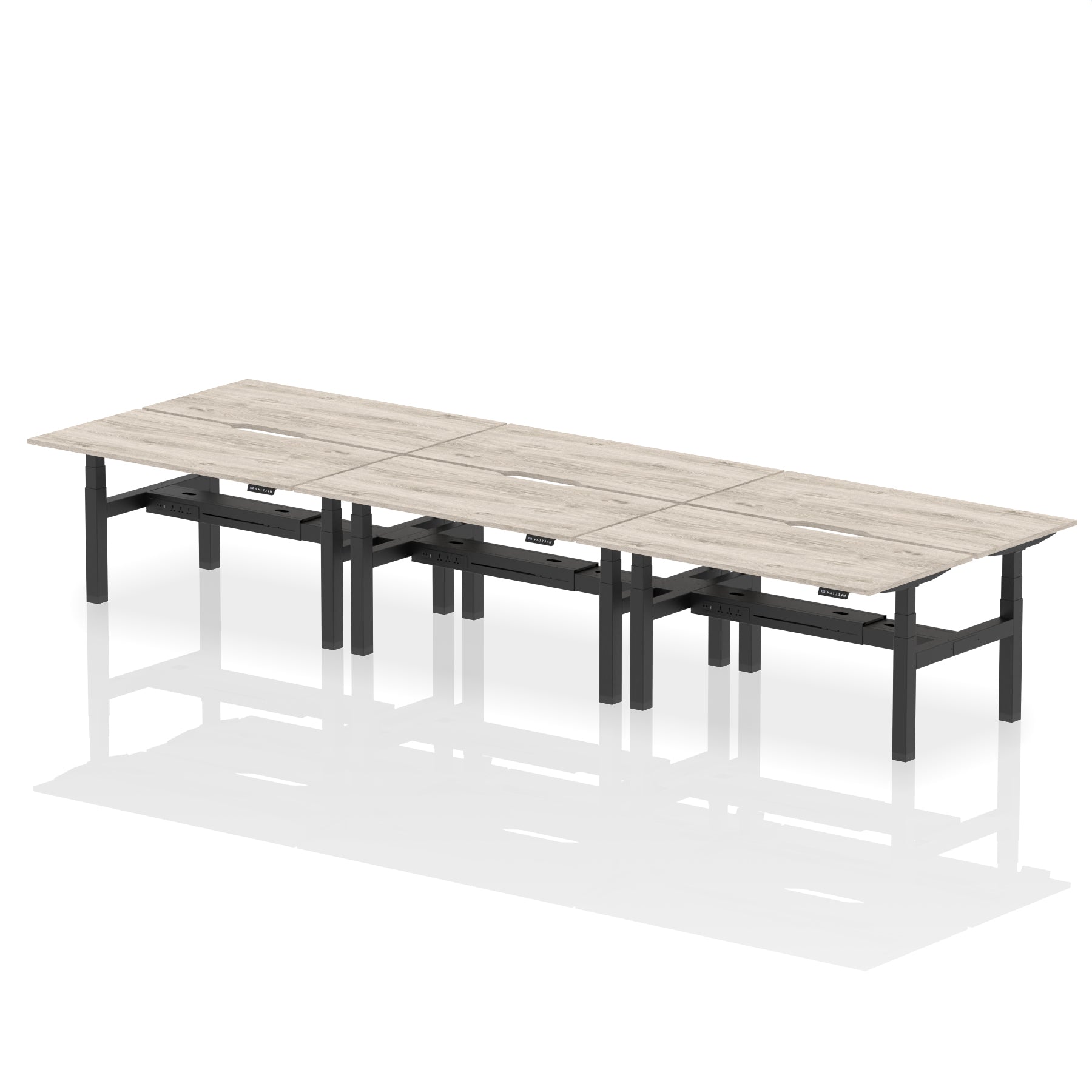 Air Back-to-Back Scalloped Edge Height Adjustable Bench Desk - 6 Person dynamic  Desk Top  Grey Oak Width 160cm