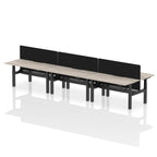 Air Back-to-Back curve Edge Height Adjustable Bench Desk - 6 Person Black Screen dynamic  Desk Top  Grey Oak Width 160cm