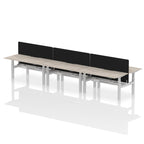 Air Back-to-Back curve Edge Height Adjustable Bench Desk - 6 Person Black Screen dynamic  Desk Top  Grey Oak Width 160cm